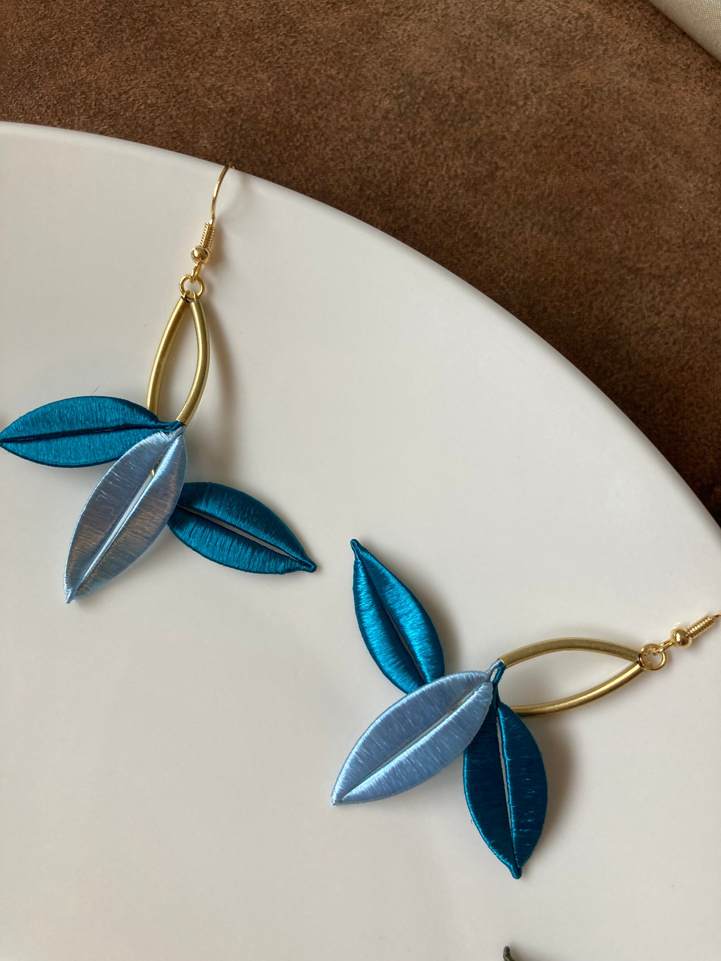 Catherine•Unique Design Statement Hand-wrapped Silky Thread Blue Floral Earrings