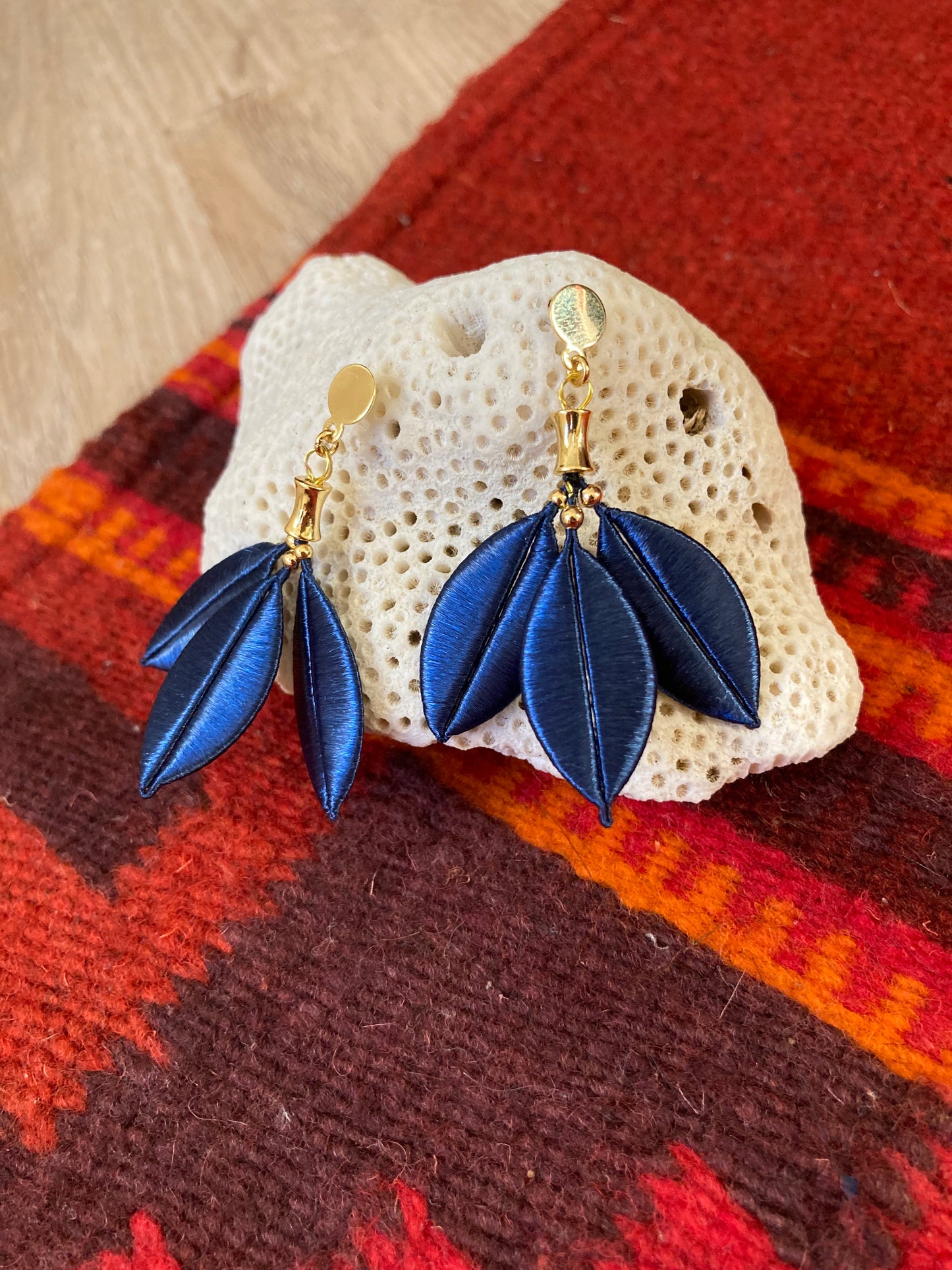 Juliet•Unique Design Royal Blue Silky Thread Floral Earrings