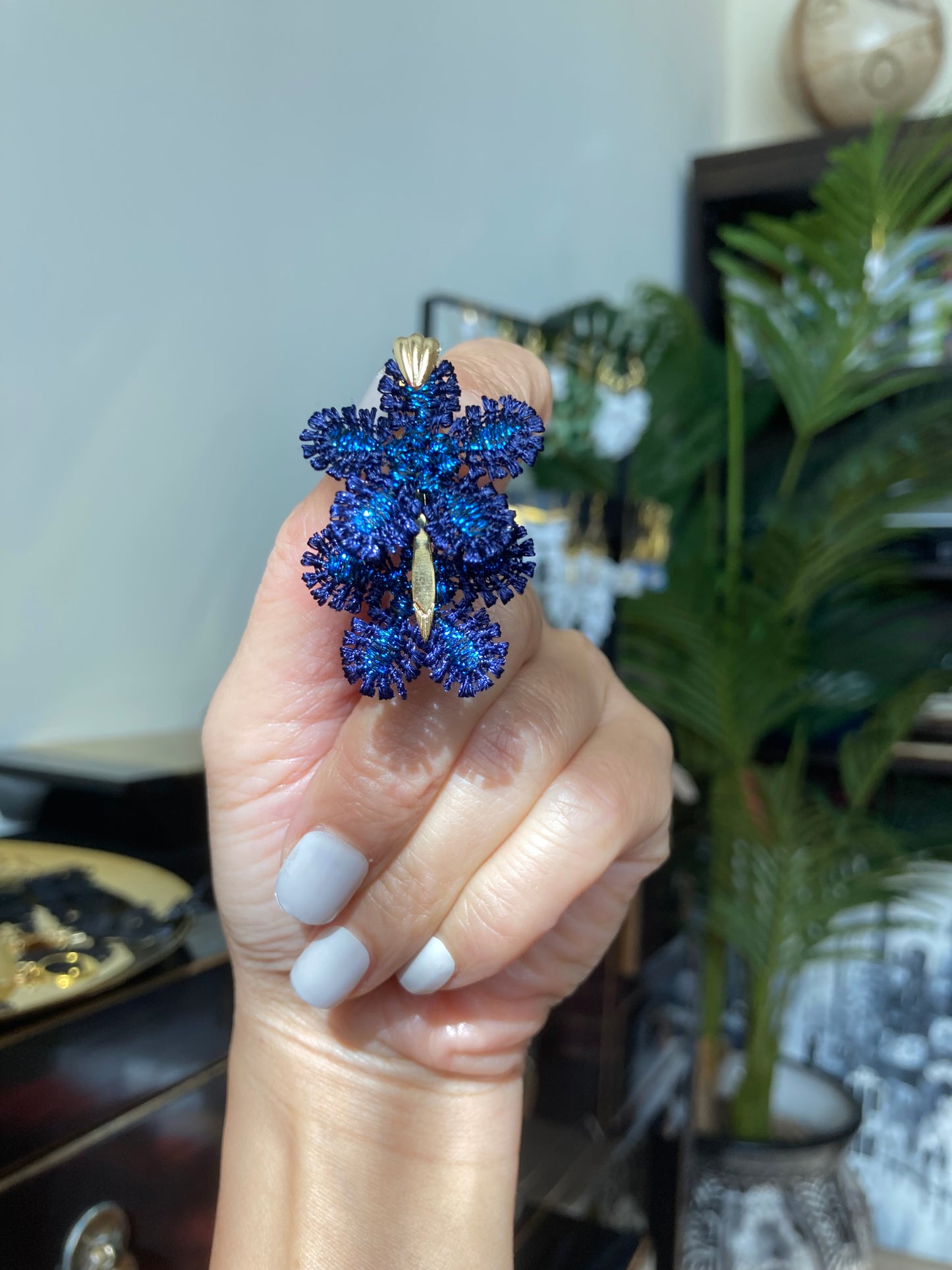 Unique Diamond Blue Snowflake Stud Earrings