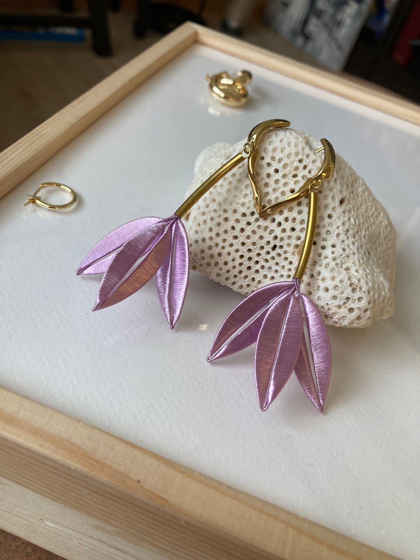 Holly•Statement Unique Design Hand-wrapped Silky Threads Shiny Lavender Floral Earrings