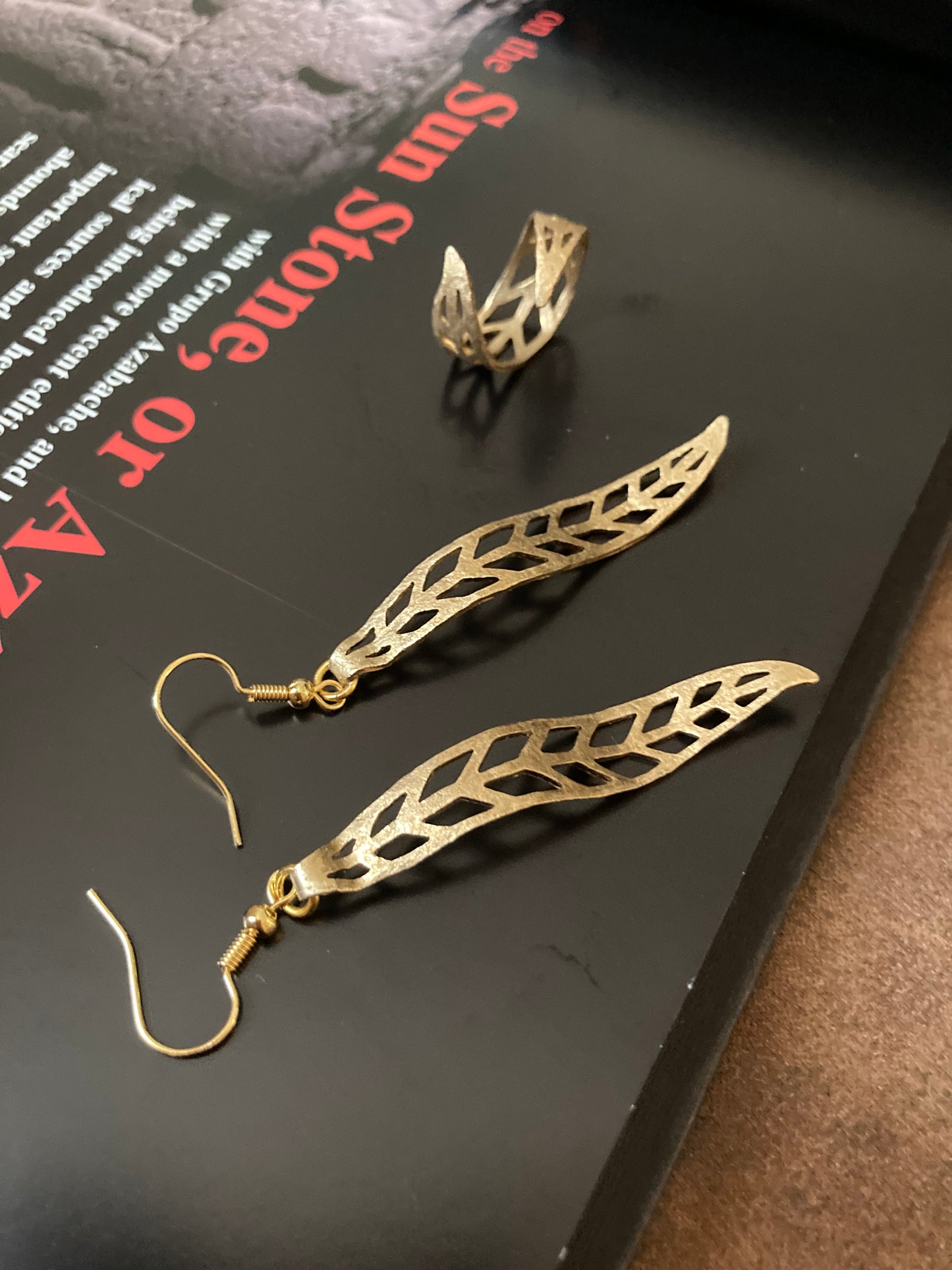 Discovery-Set-Golden Leaf Earrings+Necklace+Ring One of a Kind Set