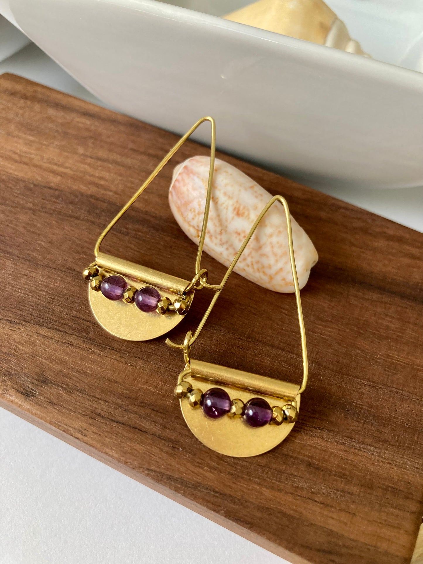 Deborah•Modern Geometric Design Semi-precious Gemstone Golden Earrings