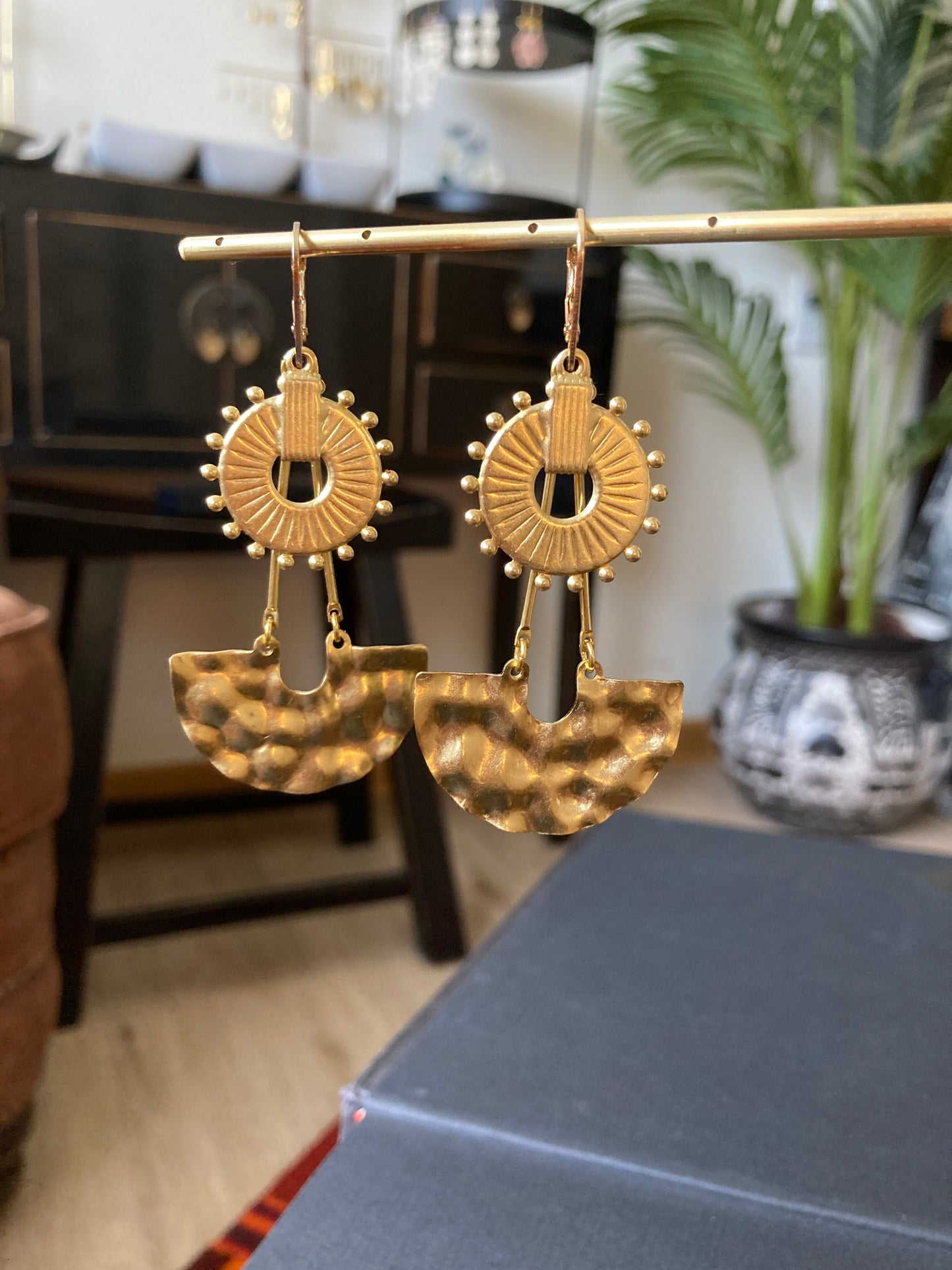 Discovery - Geometric Design Multi-Style Golden Hammered Brass Earrings