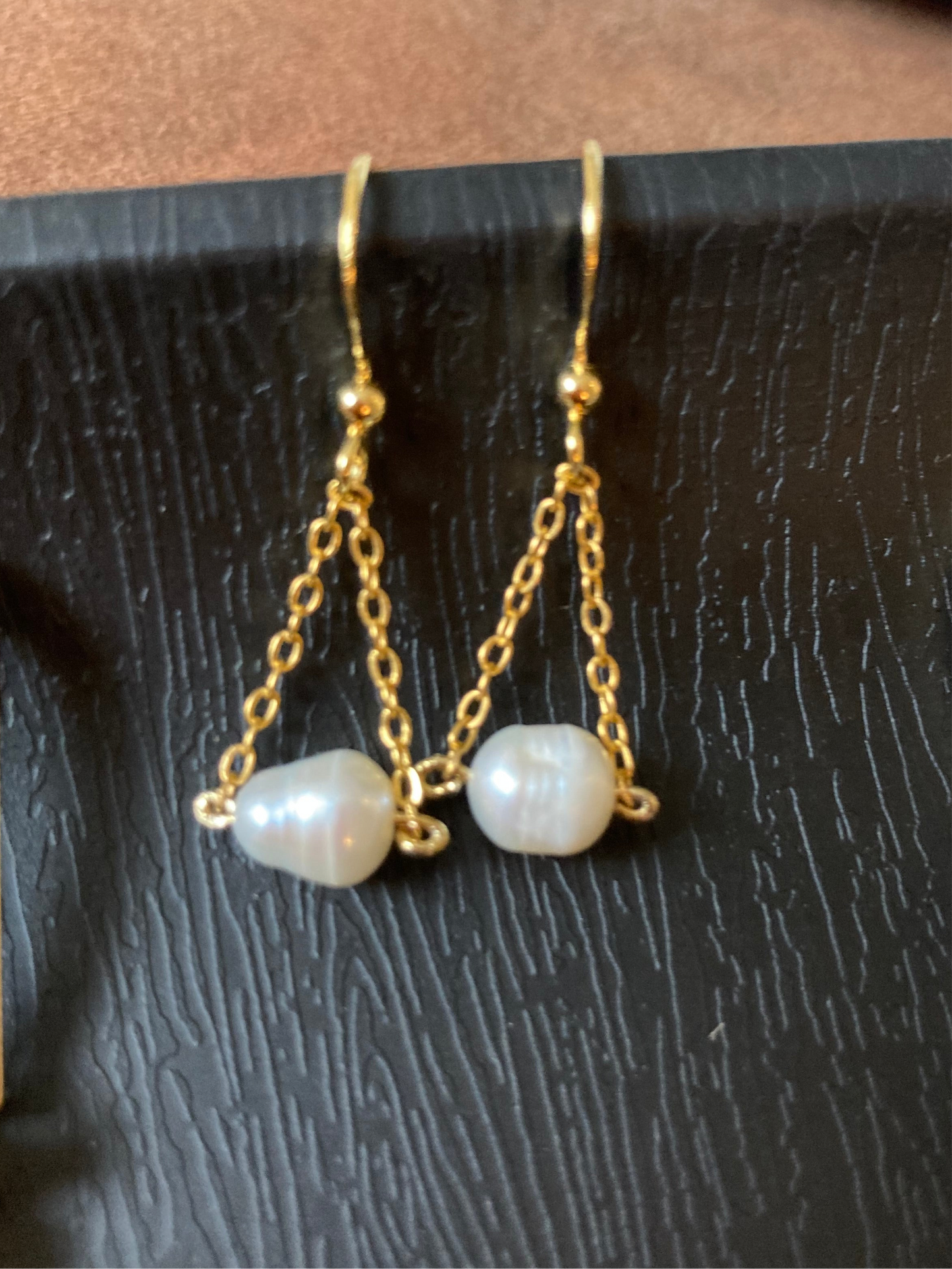 Annie • Contemporary Design Golden Freshwater Pearl Dangling Earrings