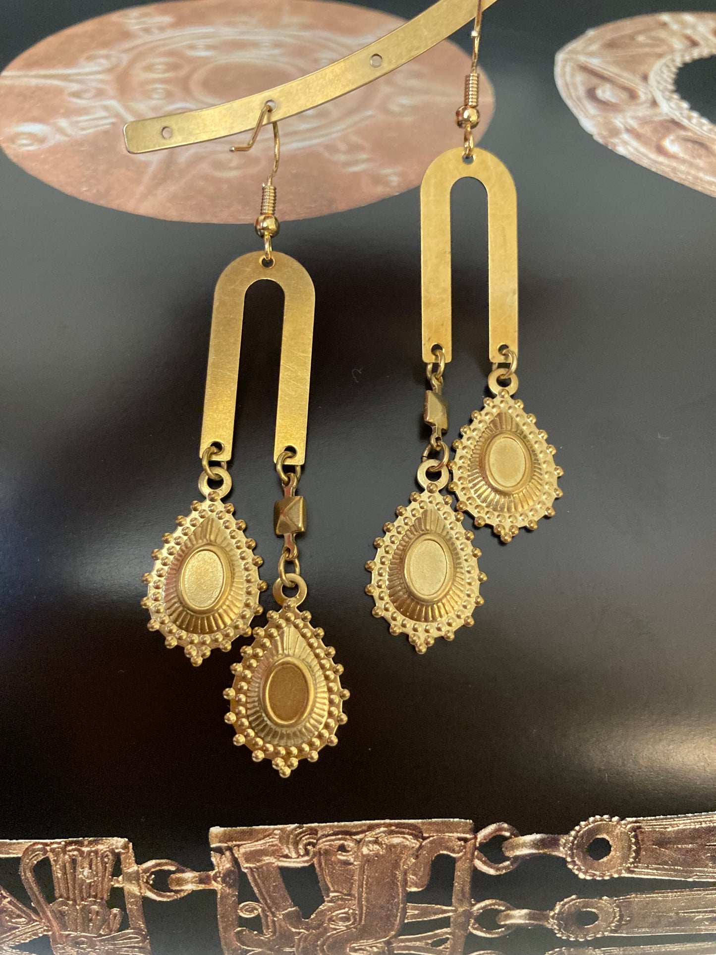 Aztec-Golden Contemporary Design Dangling Earrings