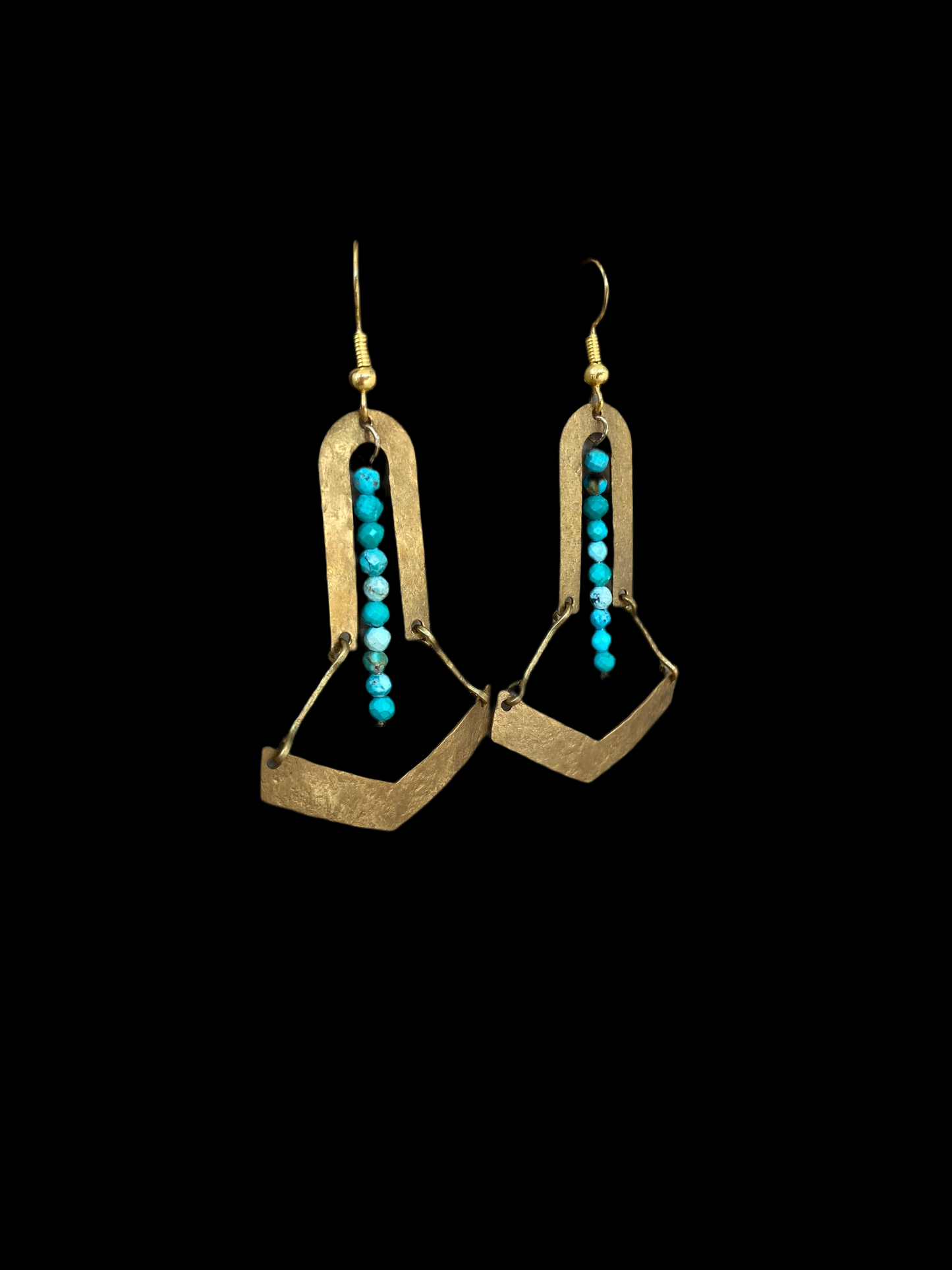 Tulum•Unique Turquoise Beads Hand Hammered Golden Geometric Earrings