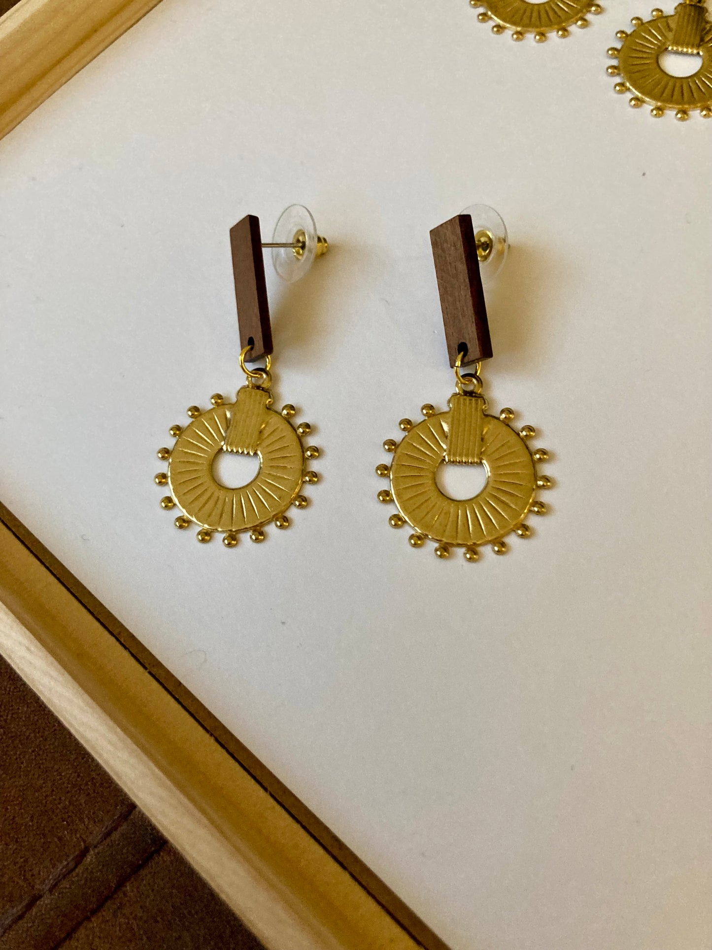 Discovery • Unique Golden Brass Wood Stud Earrings