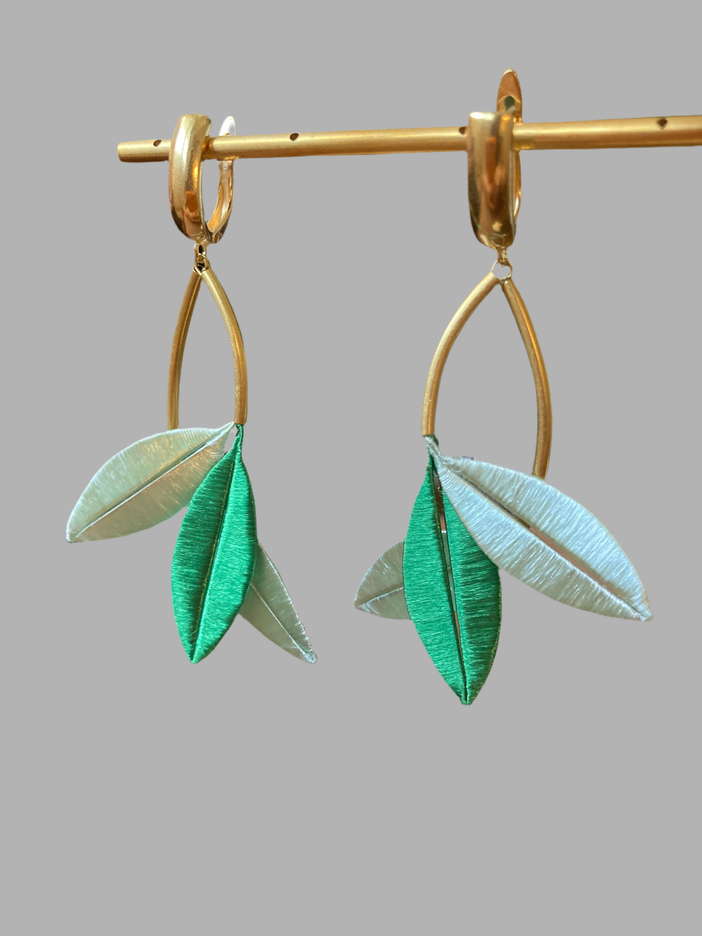 Unique Design Statement Hand-wrapped Silky Thread Mixed Green Floral Earrings