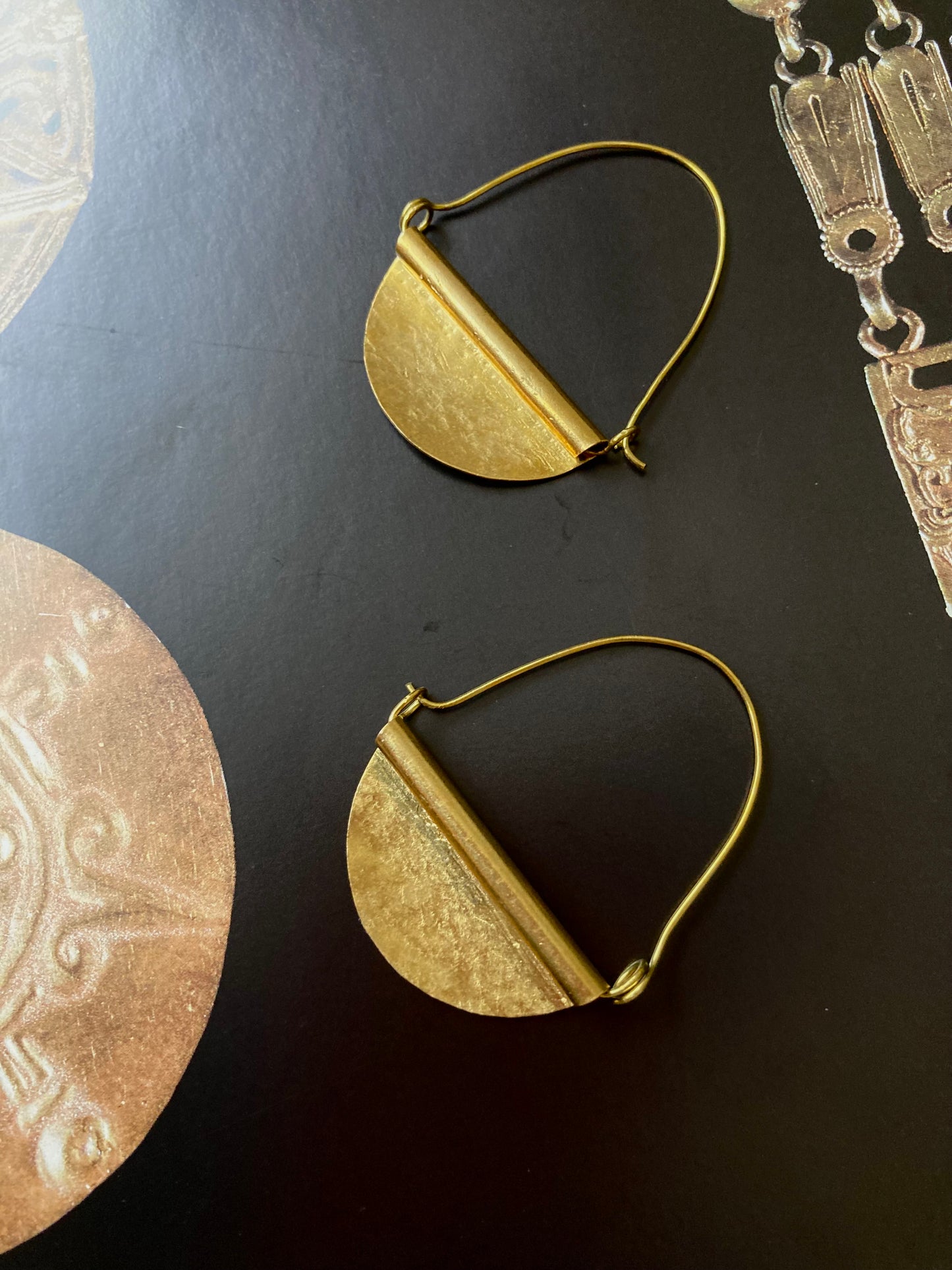 Hand Hammered Golden Geometric Earrings