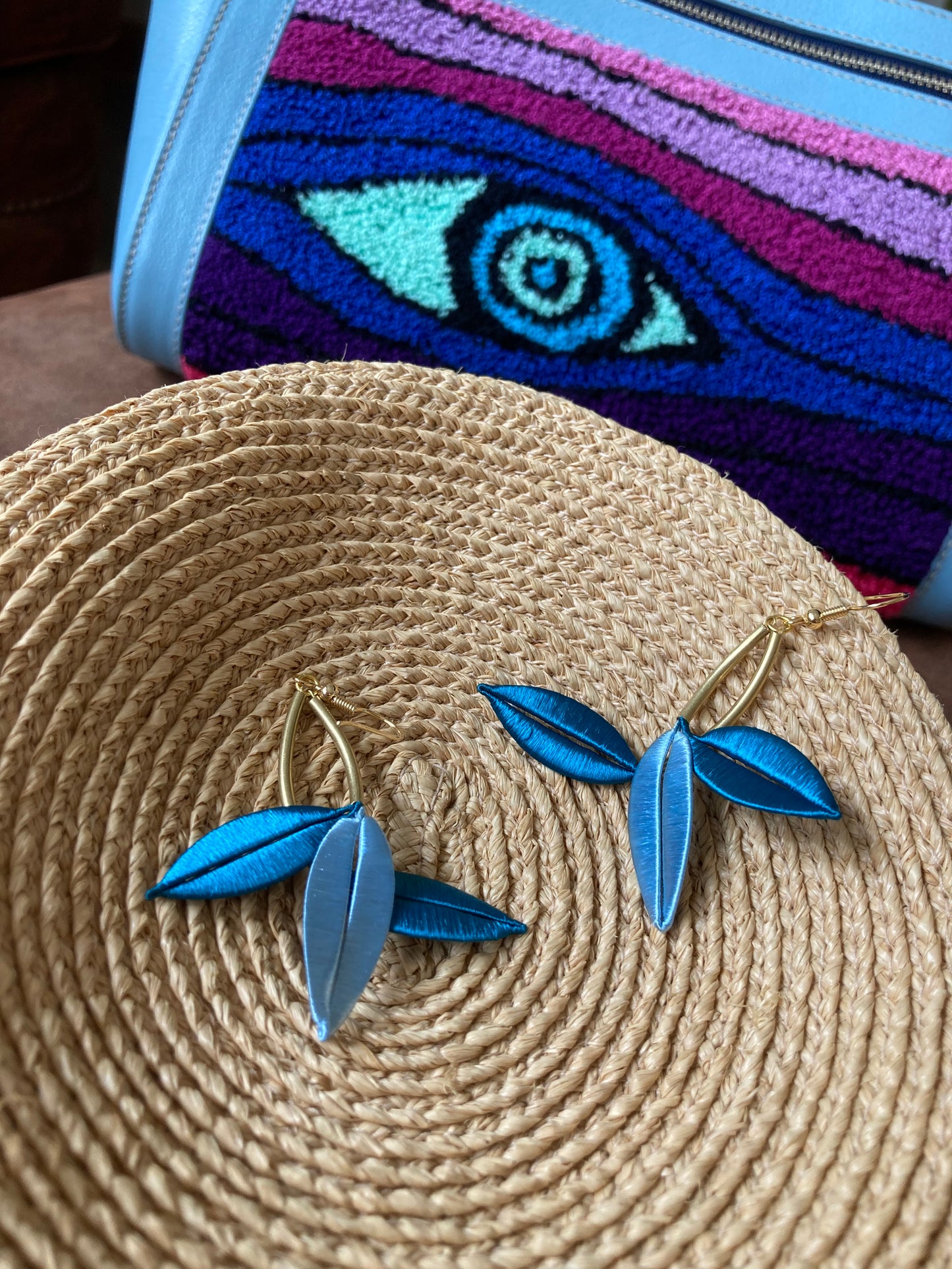 Catherine•Unique Design Statement Hand-wrapped Silky Thread Blue Floral Earrings