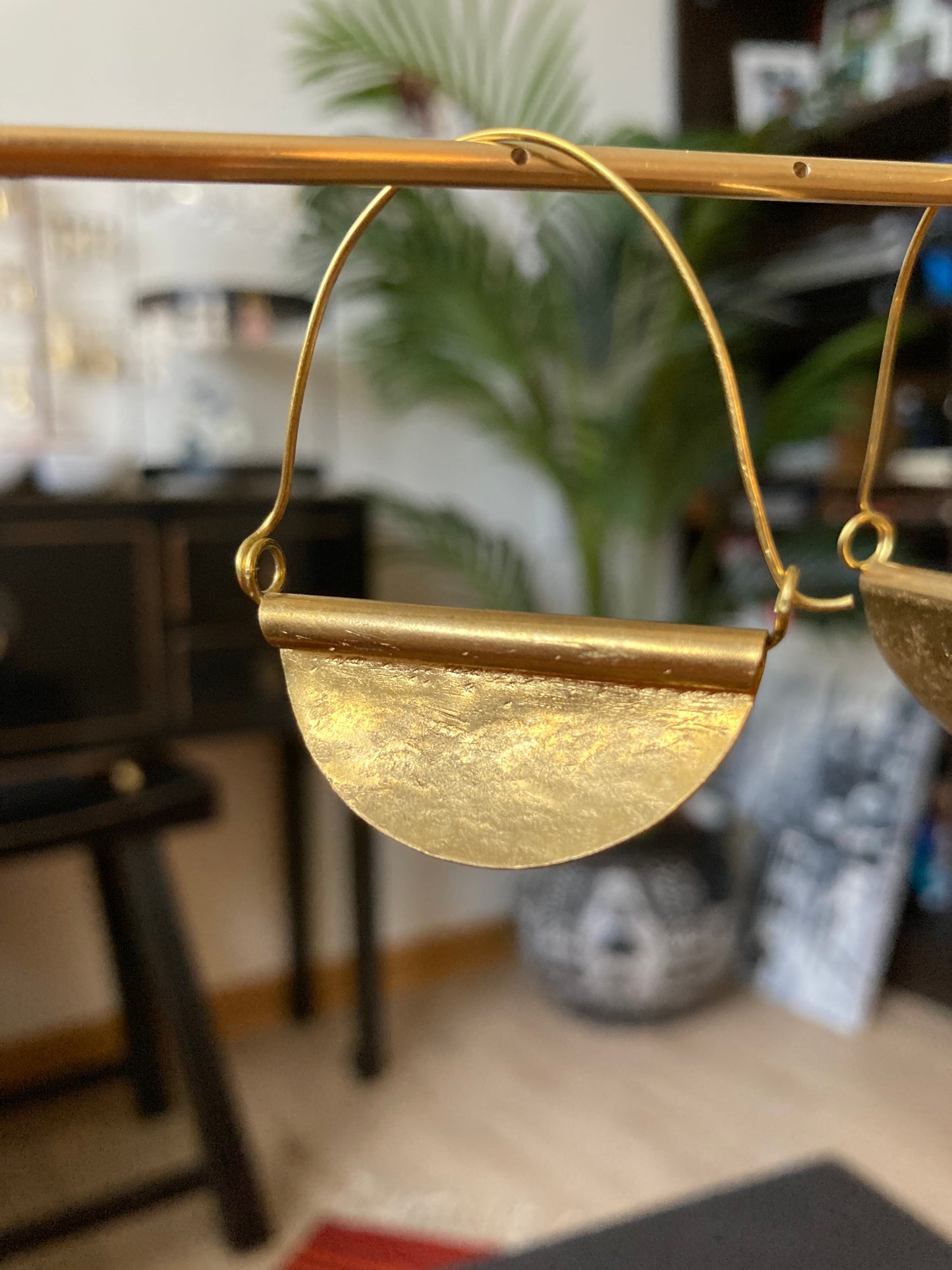 Hand Hammered Golden Geometric Earrings