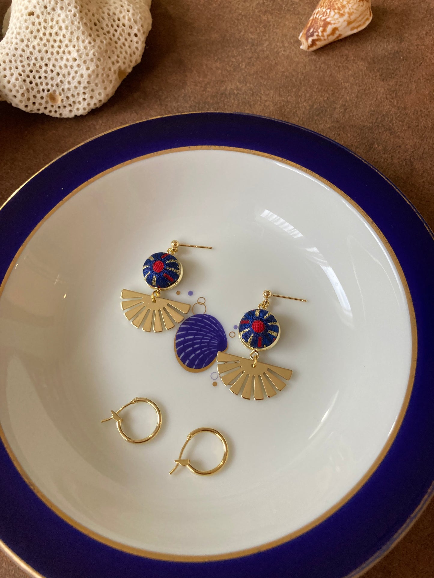 Sun in Blue Sky•Golden Contemporary Design Silk Earring Studs-