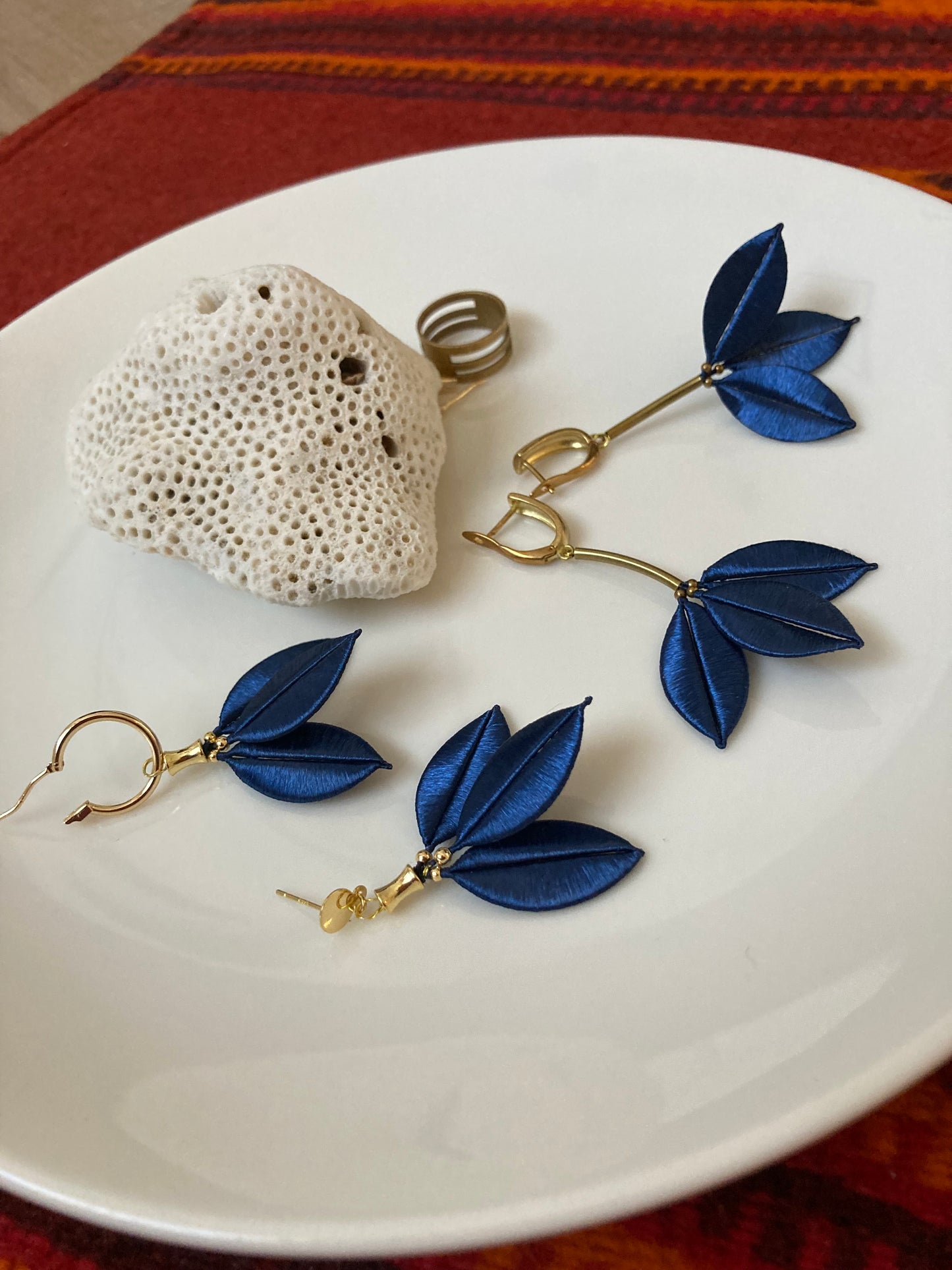 Juliet•Unique Design Royal Blue Silky Thread Floral Earrings