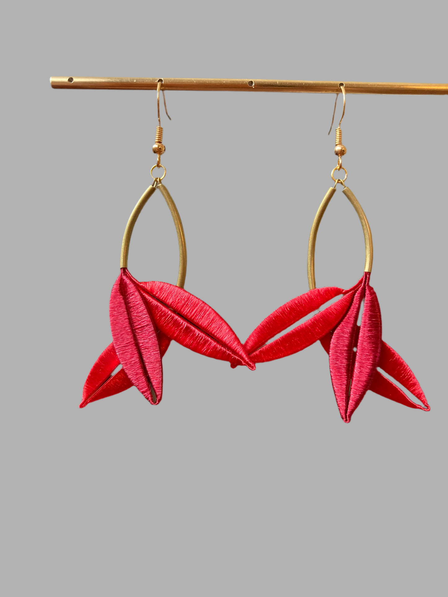 Lourdes•Unique Design Statement Hand-wrapped Silky Thread Red Floral Earrings