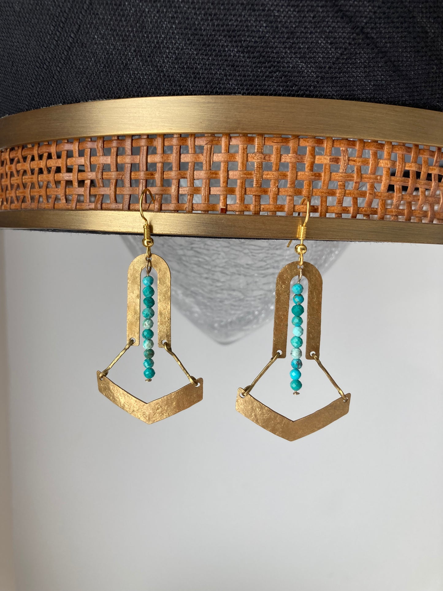 Tulum•Unique Turquoise Beads Hand Hammered Golden Geometric Earrings