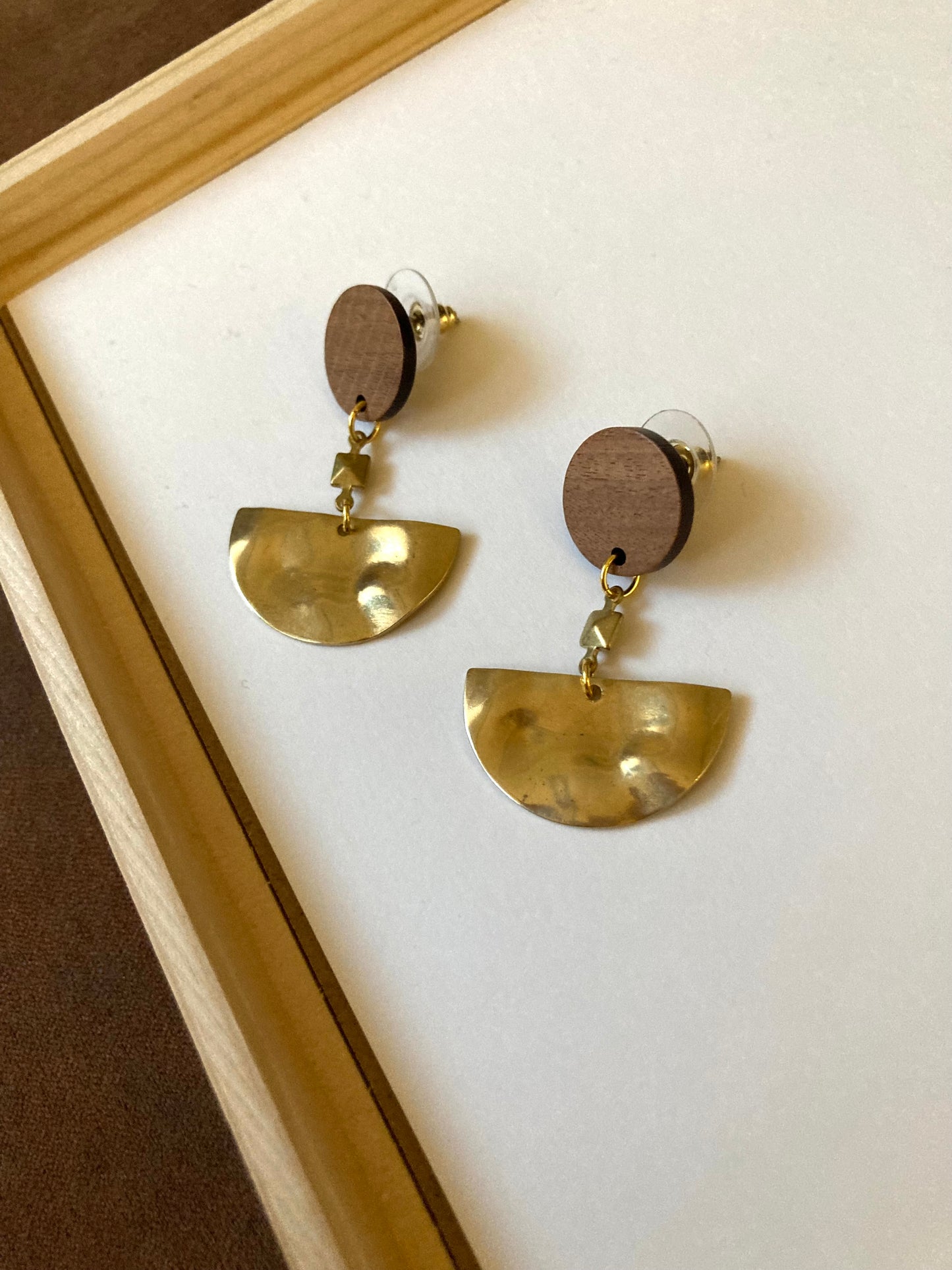 Discovery • Unique Golden Brass Wood Stud Earrings