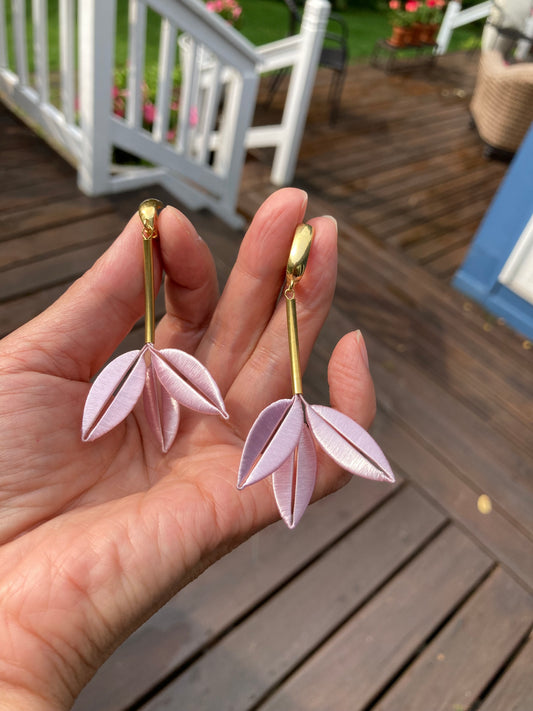 Statement Unique Design Hand-wrapped Shiny Baby Pink Silky Thread Floral Earrings