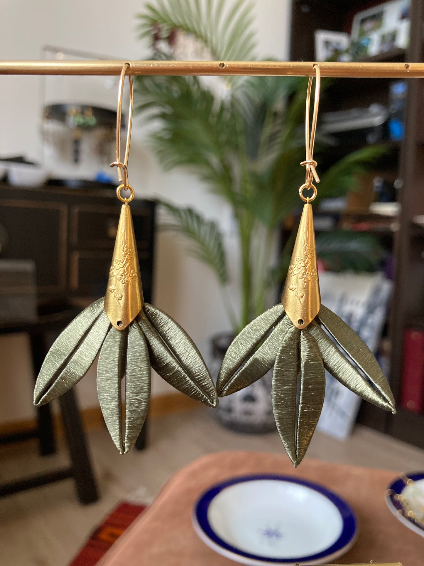 Orange Shiny Hand-wrapped Silky Thread Windmill Floral Earrings