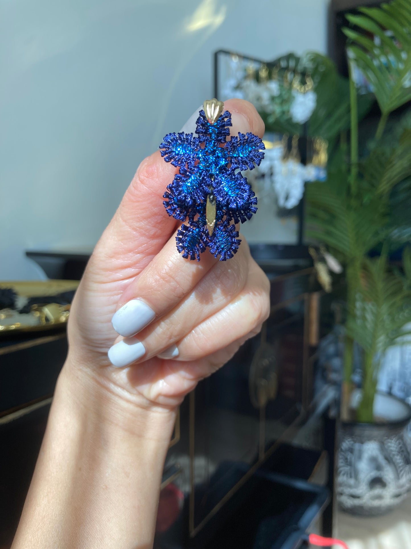 Unique Diamond Blue Snowflake Stud Earrings