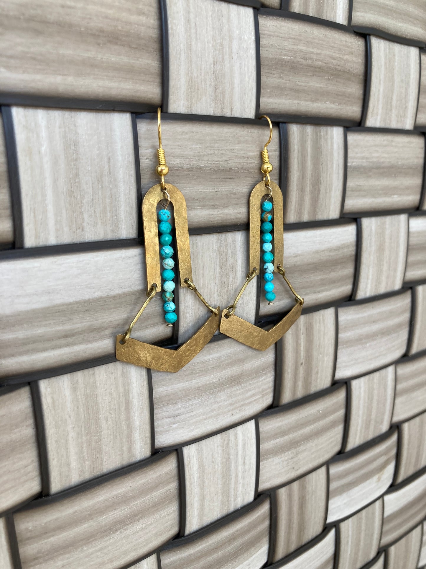 Tulum•Unique Turquoise Beads Hand Hammered Golden Geometric Earrings