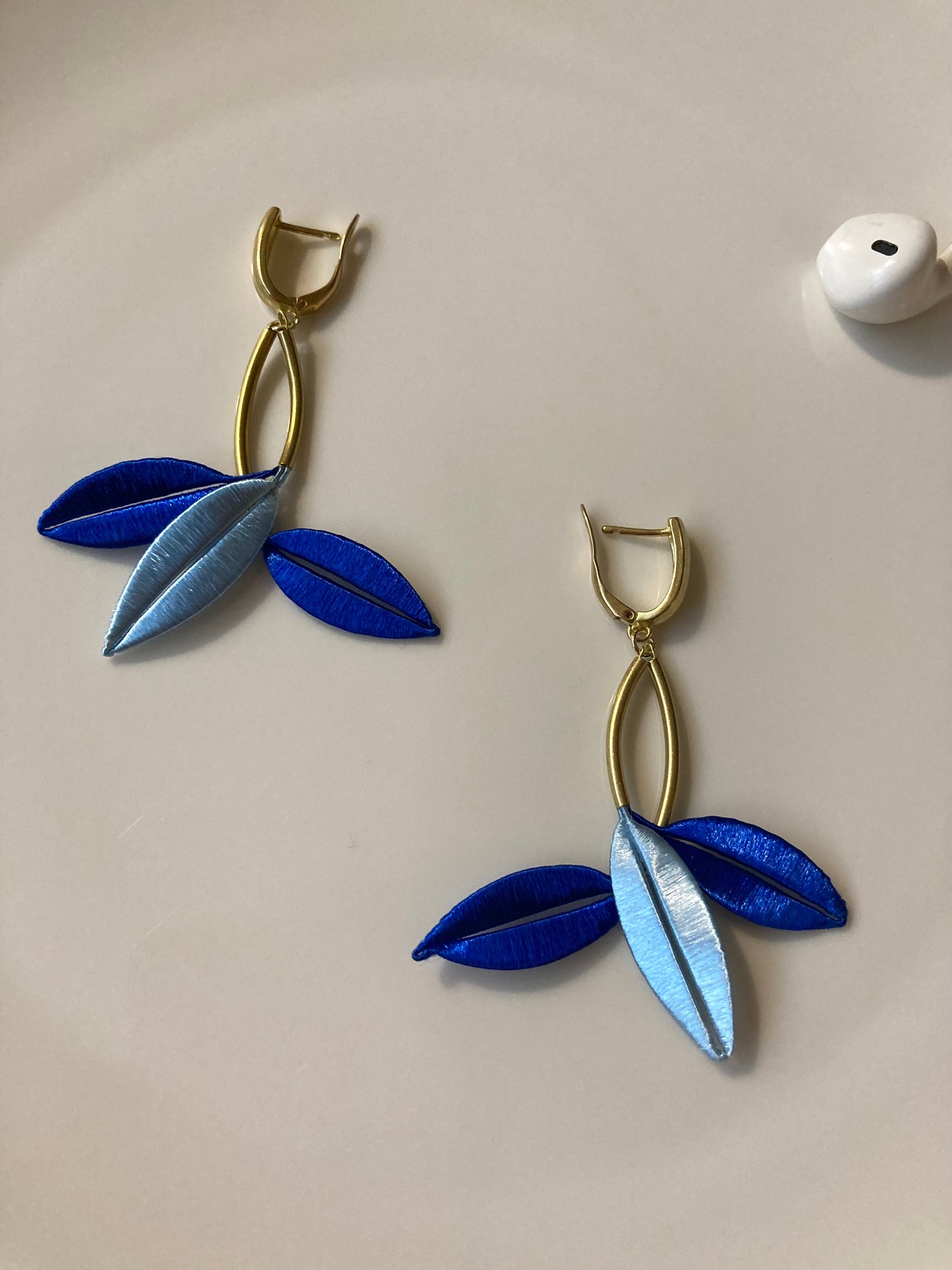 Jenny•Unique Design Statement Hand-wrapped Silky Thread Blue Floral Earrings