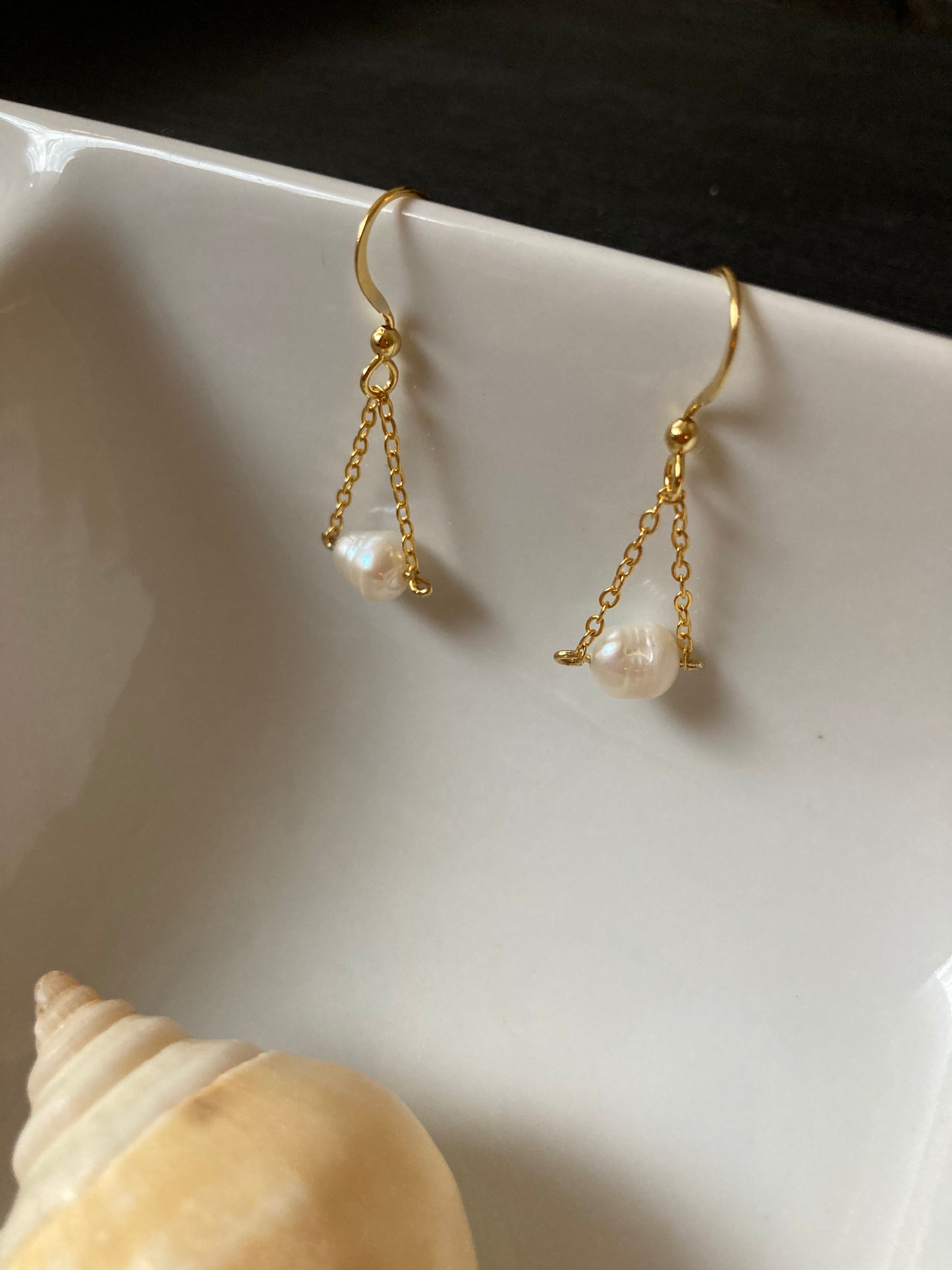 Annie • Contemporary Design Golden Freshwater Pearl Dangling Earrings