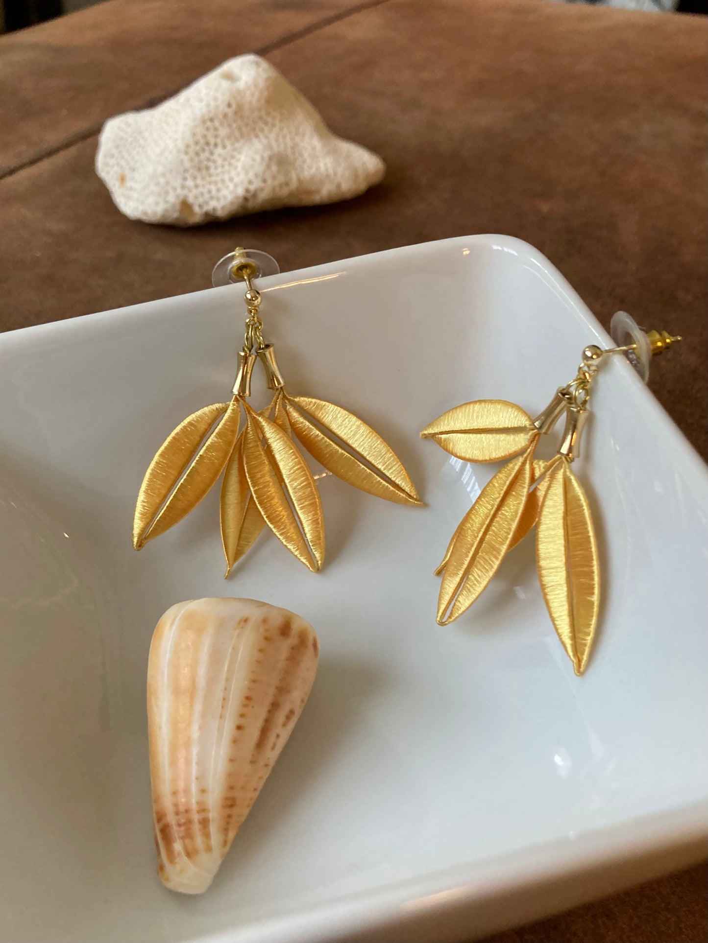 Sara•Statement Hand-wrapped Shiny Gold Silky Thread Floral Earrings