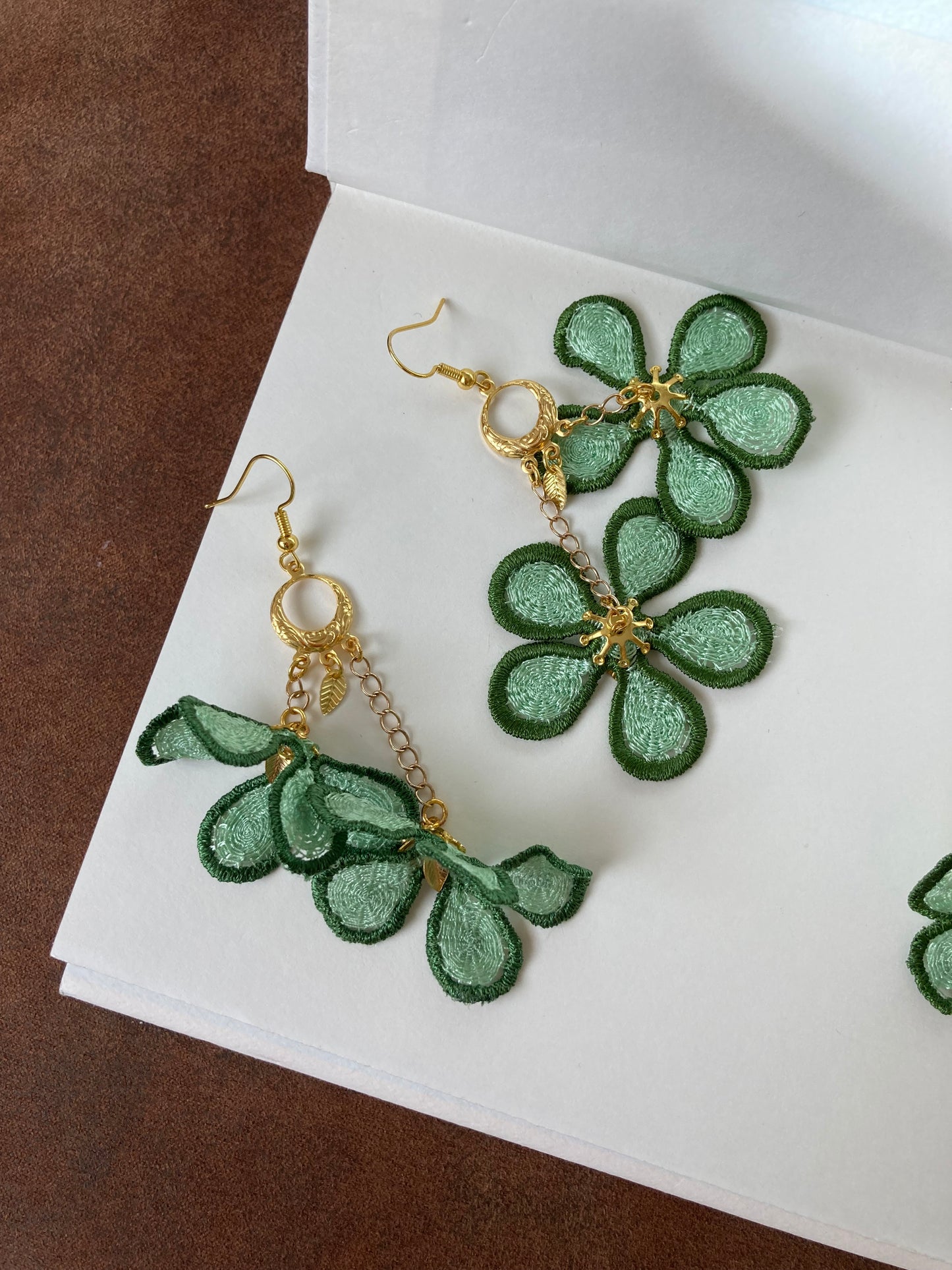 Summer• Unique Design Statement Green Flower Dangling Earrings