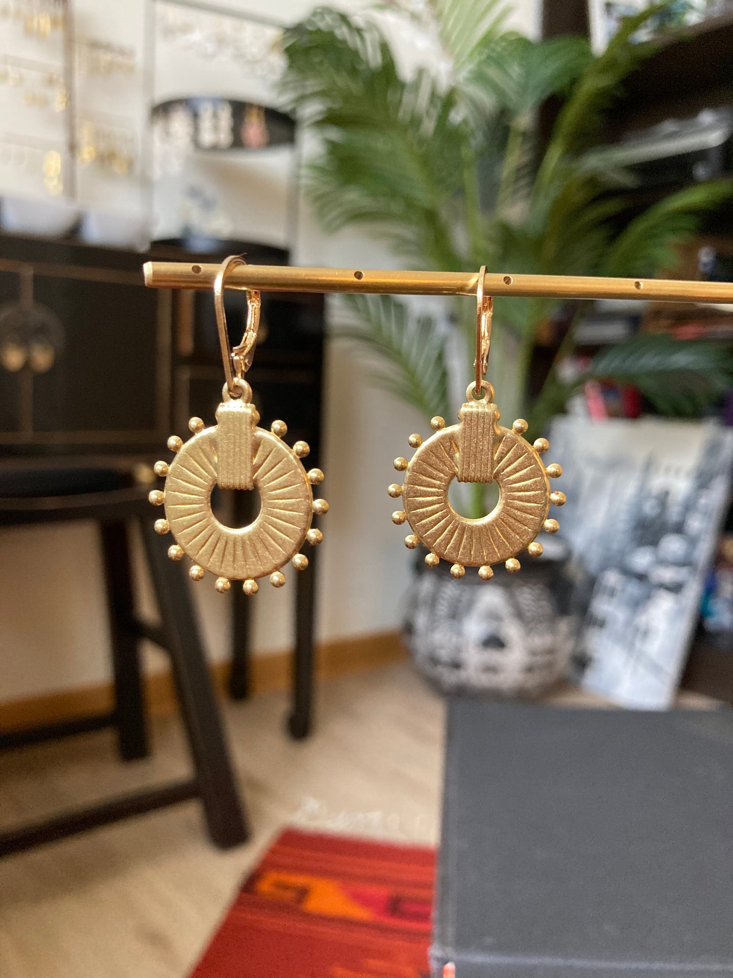 Discovery - Geometric Design Multi-Style Golden Hammered Brass Earrings