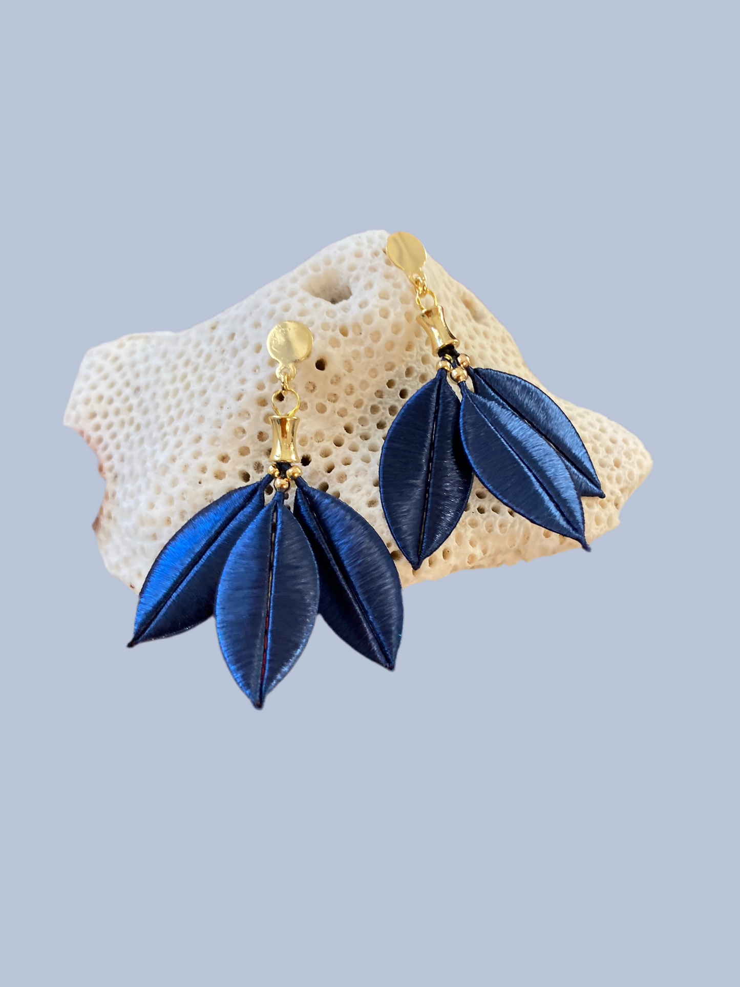 Juliet•Unique Design Royal Blue Silky Thread Floral Earrings