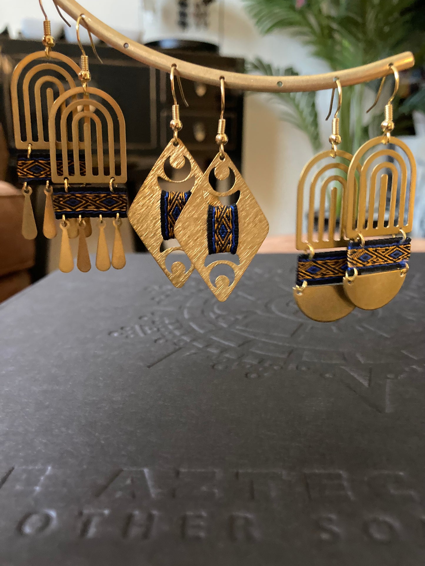 Aztec-Golden Geometric Diamond Earrings