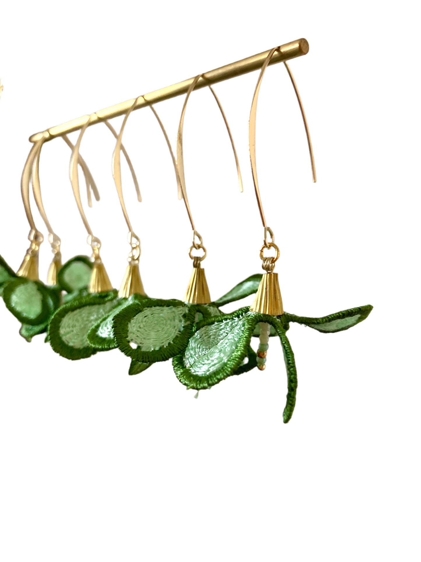 Nancy• Unique Design Statement Green Flower Dangling Earrings