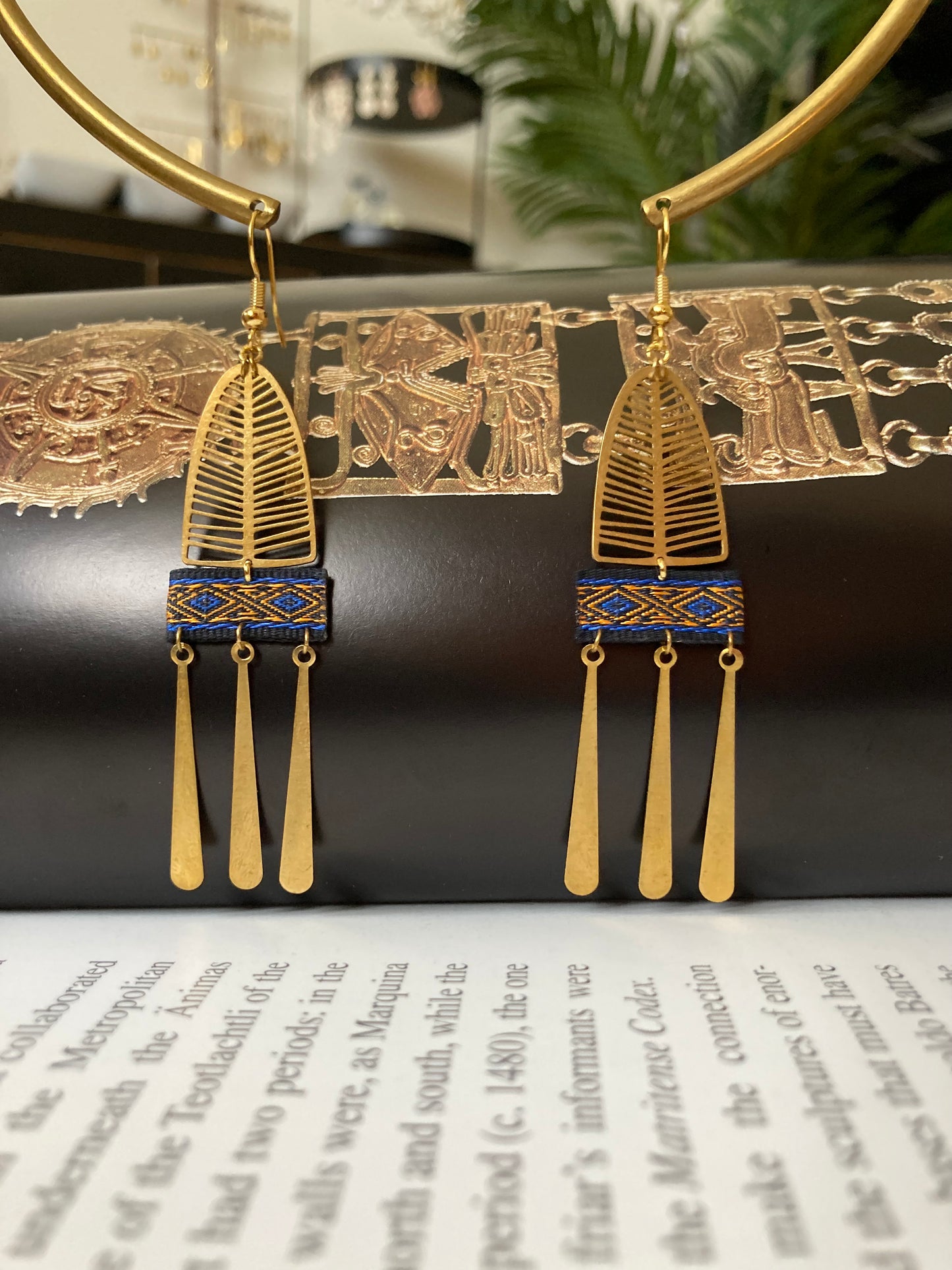 Aztec-Contemporary Design Golden Tassel Earrings