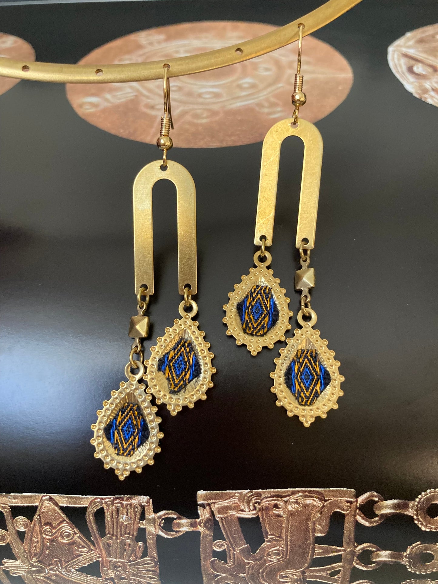 Aztec-Golden Contemporary Design Dangling Earrings