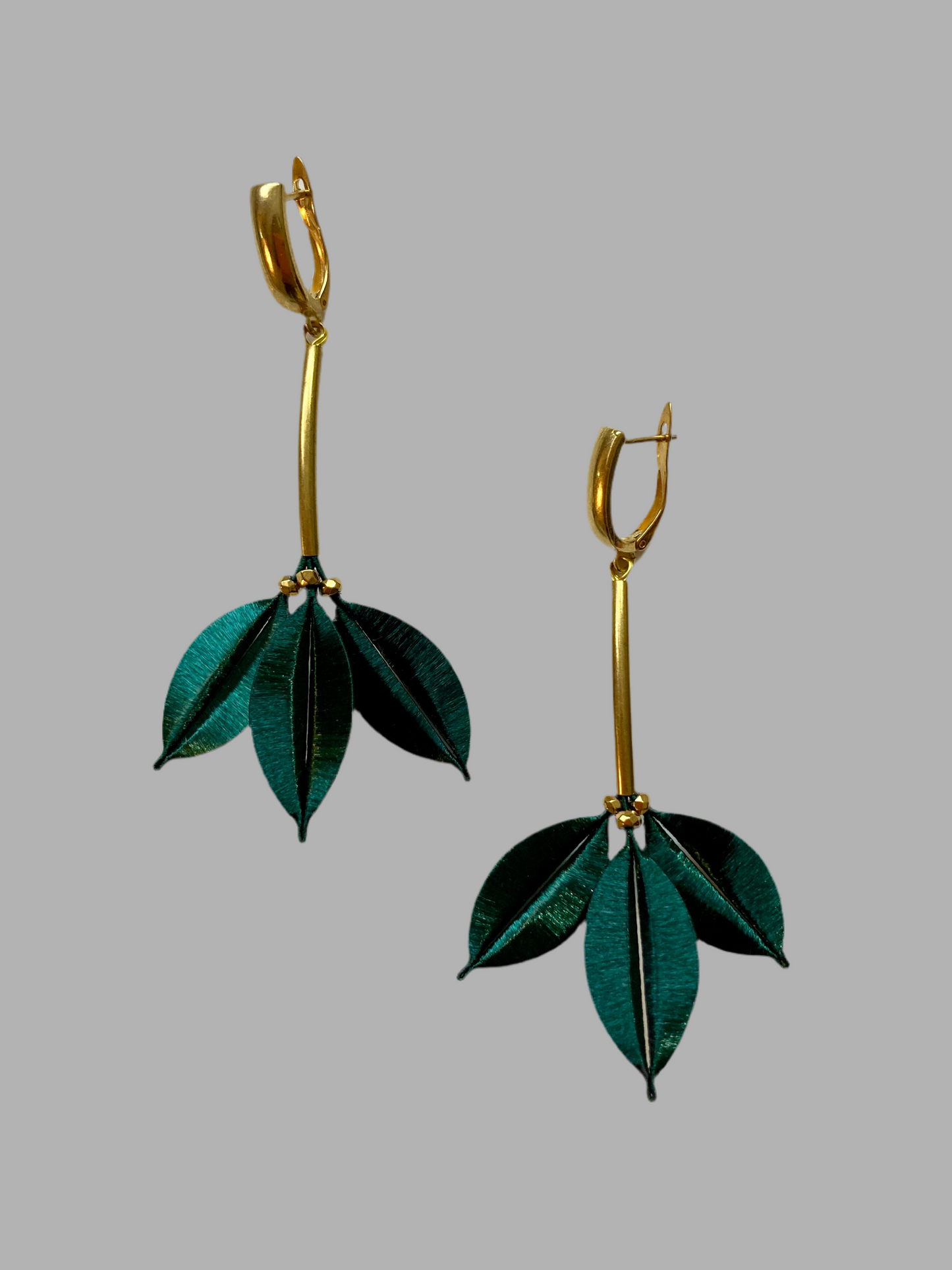 Statement Unique Design Hand-wrapped Shiny Dark Green Silky Thread Floral Earrings