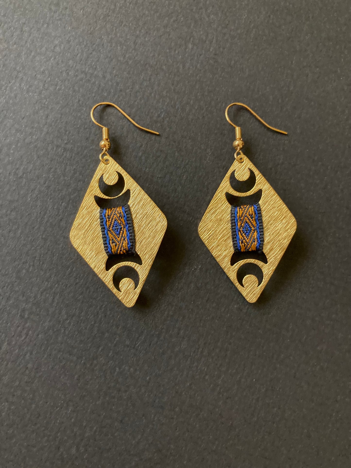 Aztec-Golden Geometric Diamond Earrings