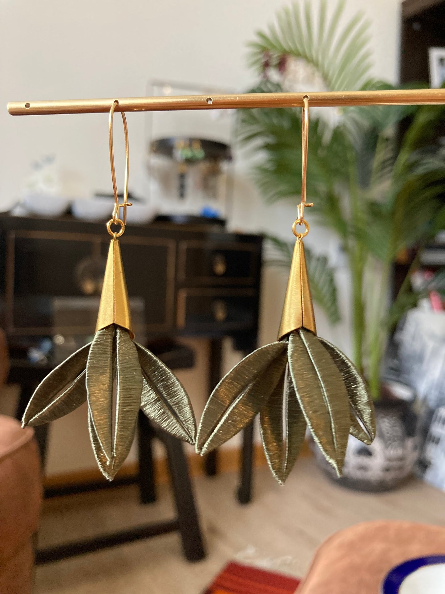 Orange Shiny Hand-wrapped Silky Thread Windmill Floral Earrings