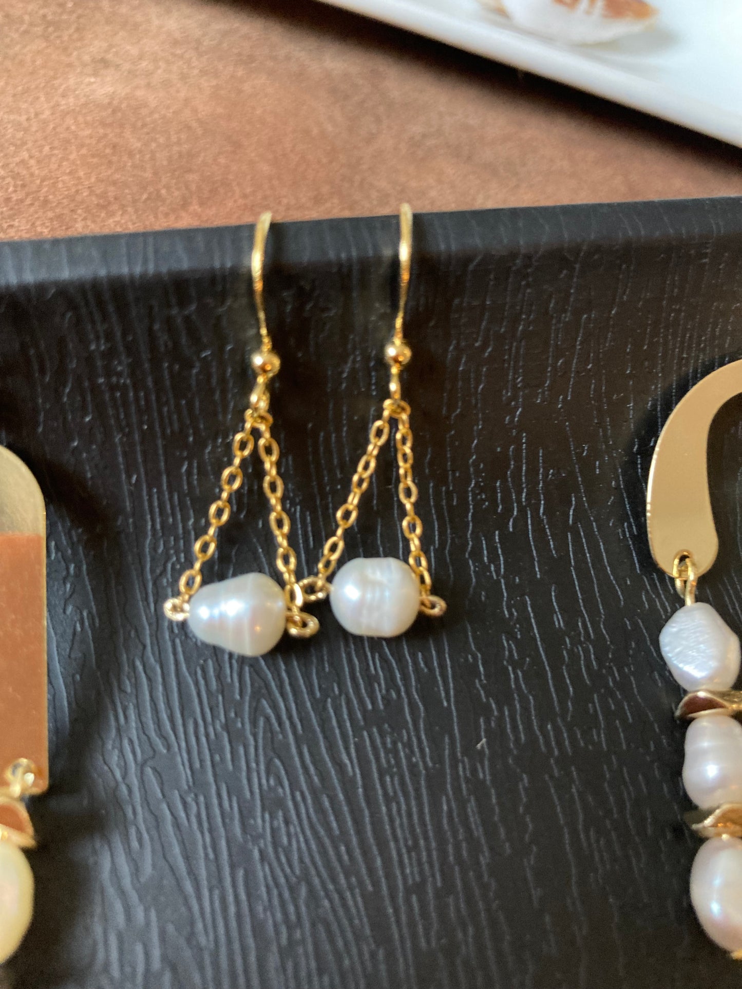 Annie • Contemporary Design Golden Freshwater Pearl Dangling Earrings