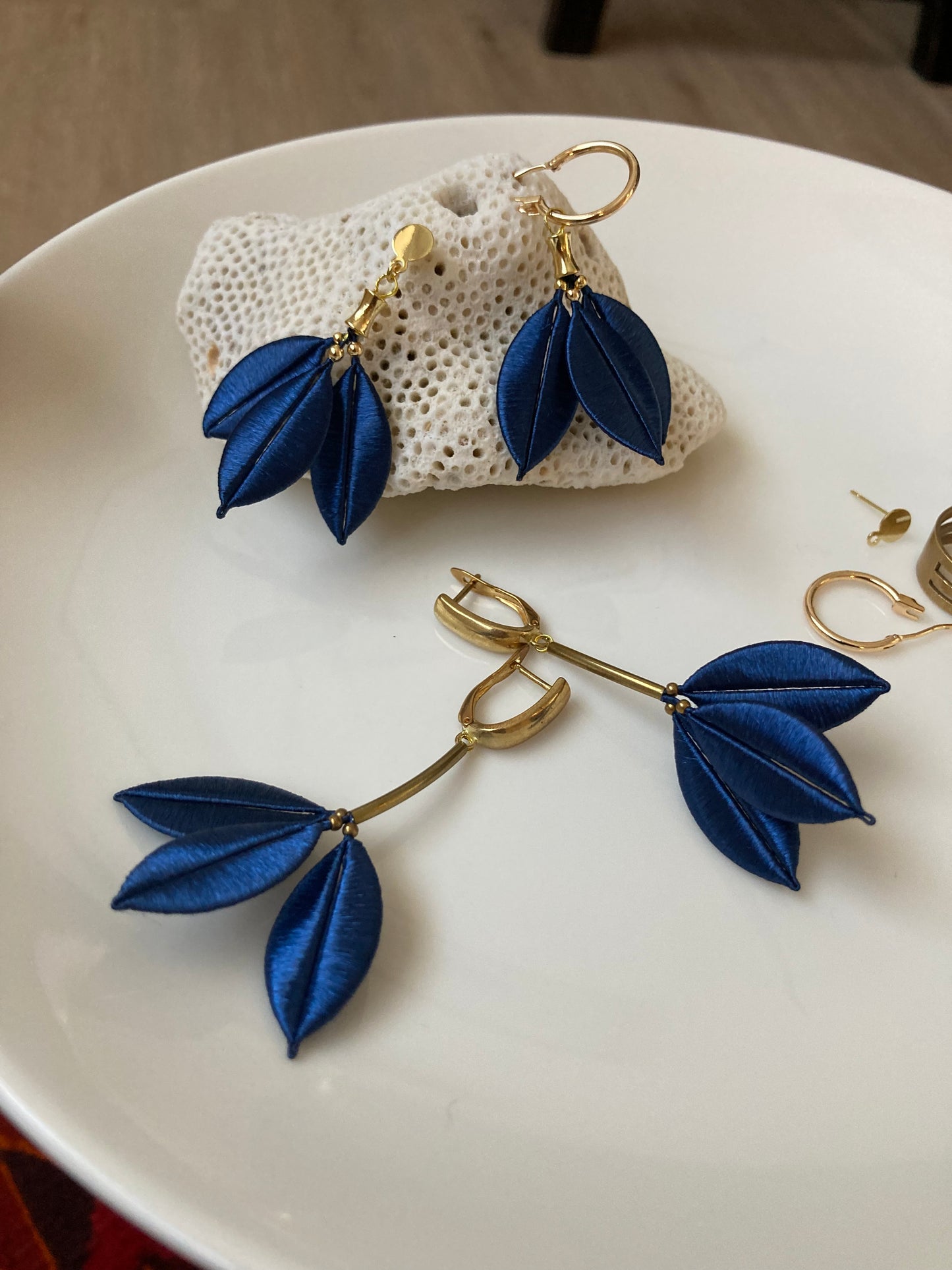 Juliet•Unique Design Royal Blue Silky Thread Floral Earrings