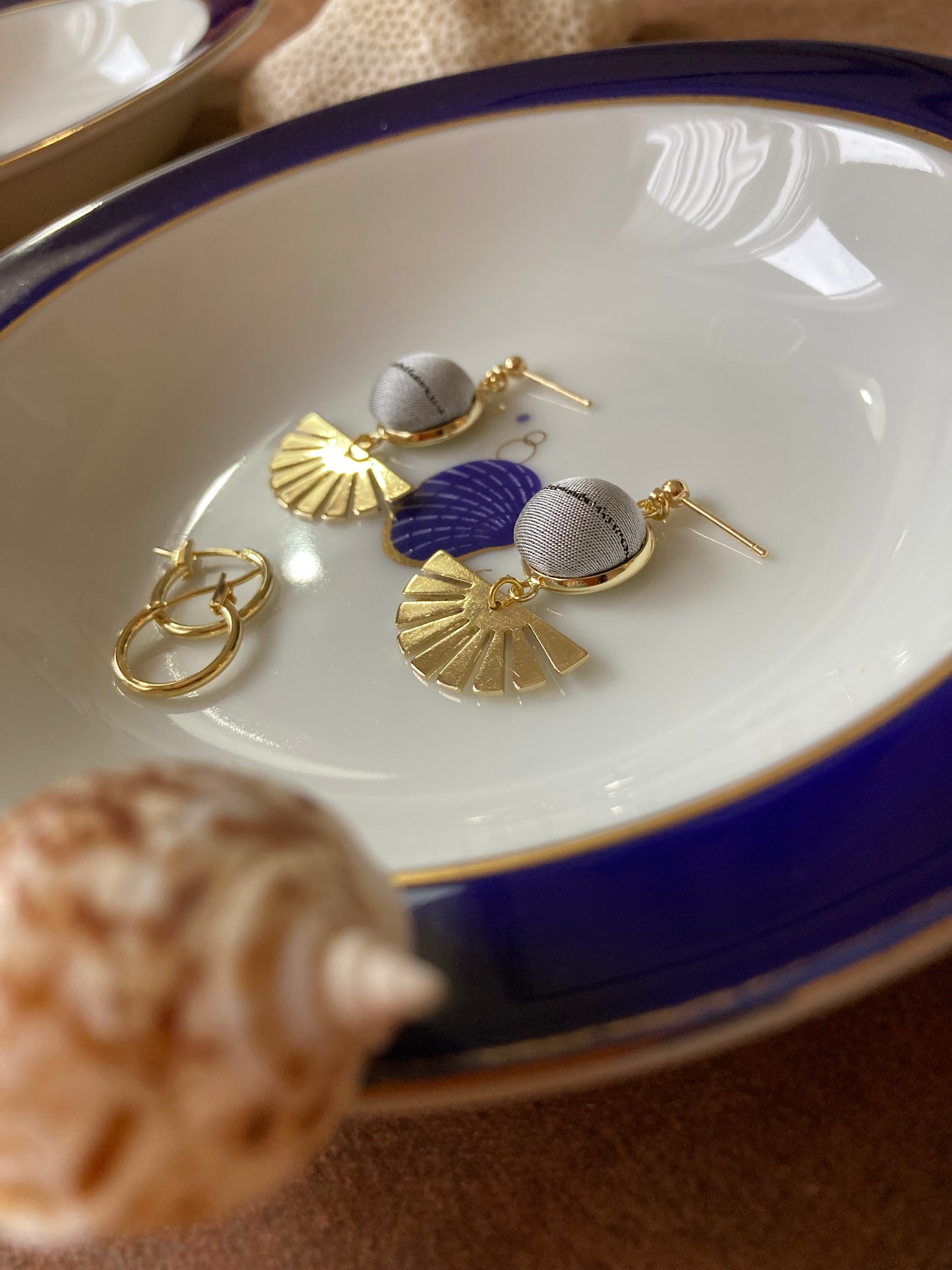 Golden Contemporary Design Silk Earring Studs-Royal Blue