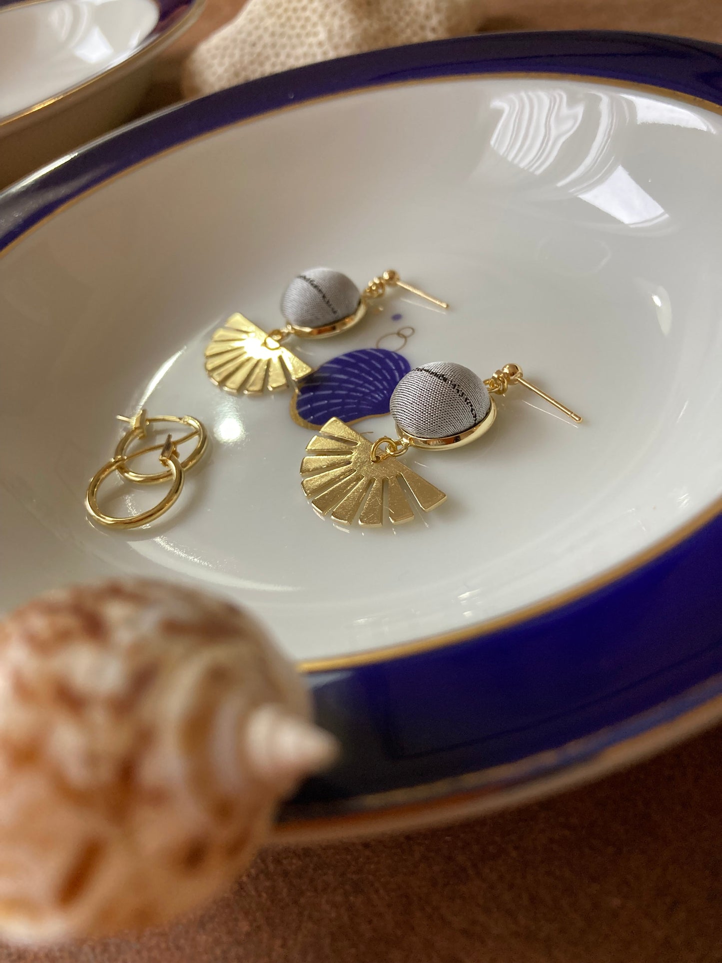 Sun in Blue Sky•Golden Contemporary Design Silk Earring Studs-