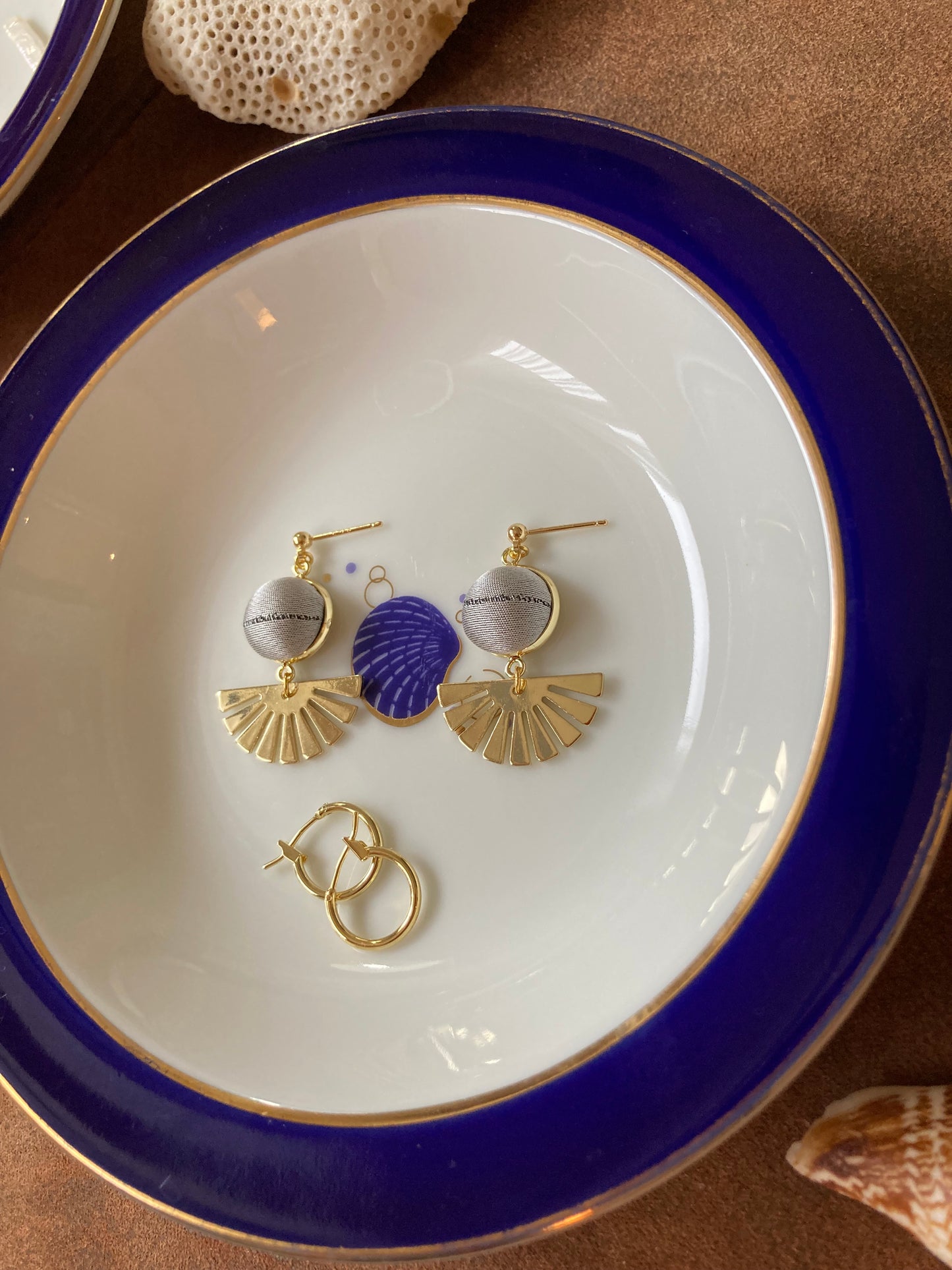 Golden Contemporary Design Silk Earring Studs-Royal Blue