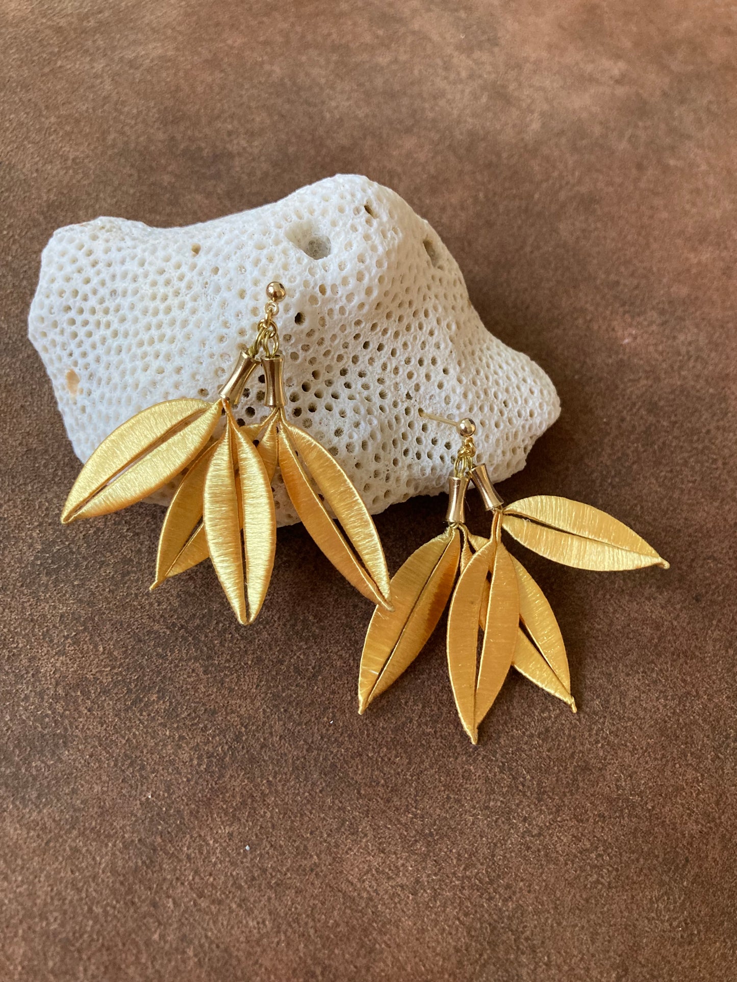 Sara•Statement Hand-wrapped Shiny Gold Silky Thread Floral Earrings