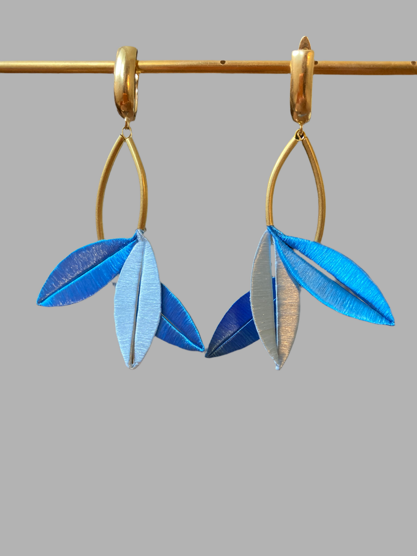 Unique Design Statement Hand-wrapped Silky Thread Mixed Blue Floral Earrings