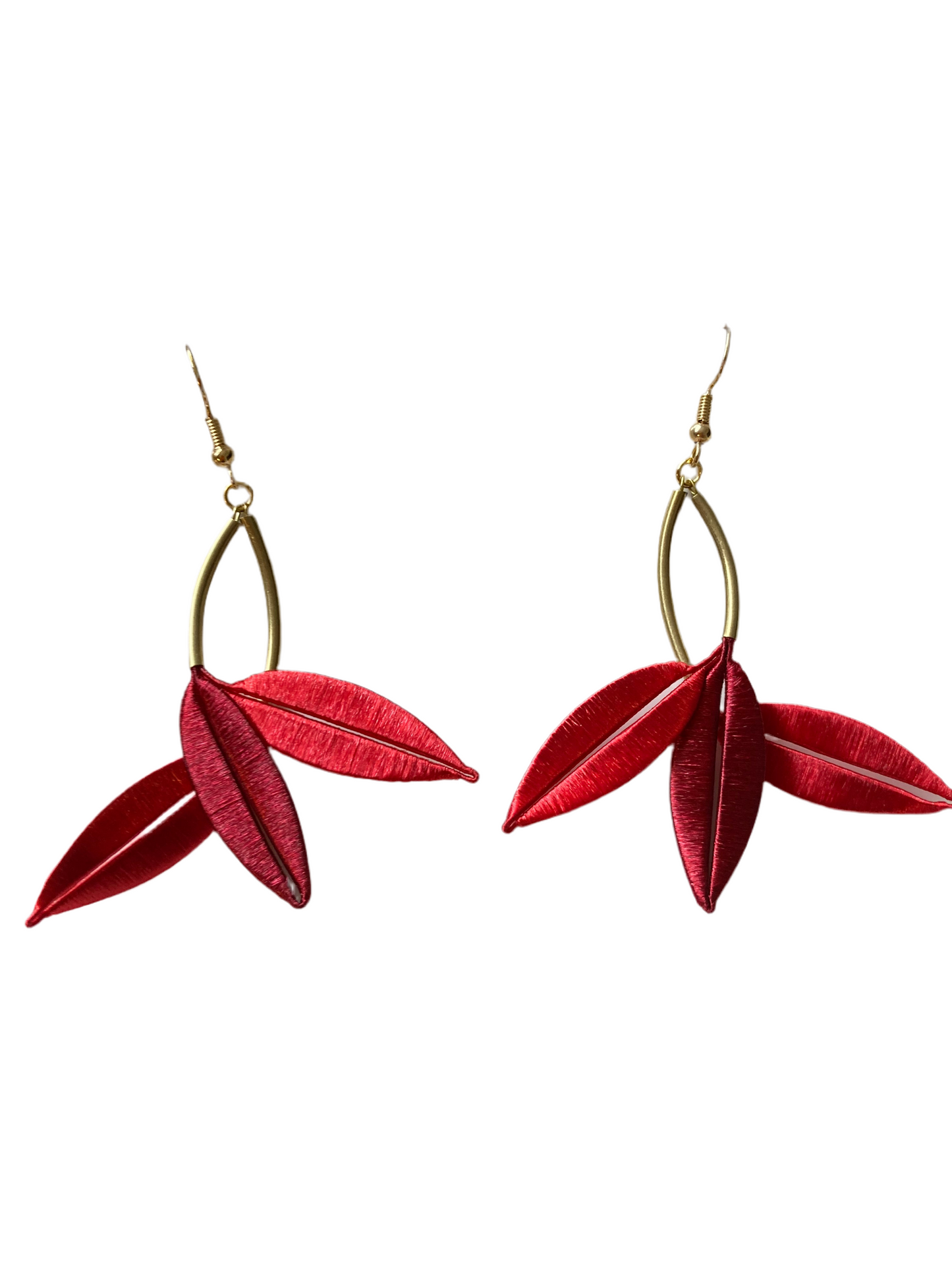 Lourdes•Unique Design Statement Hand-wrapped Silky Thread Red Floral Earrings