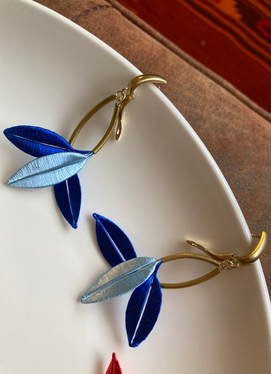 Jenny•Unique Design Statement Hand-wrapped Silky Thread Blue Floral Earrings