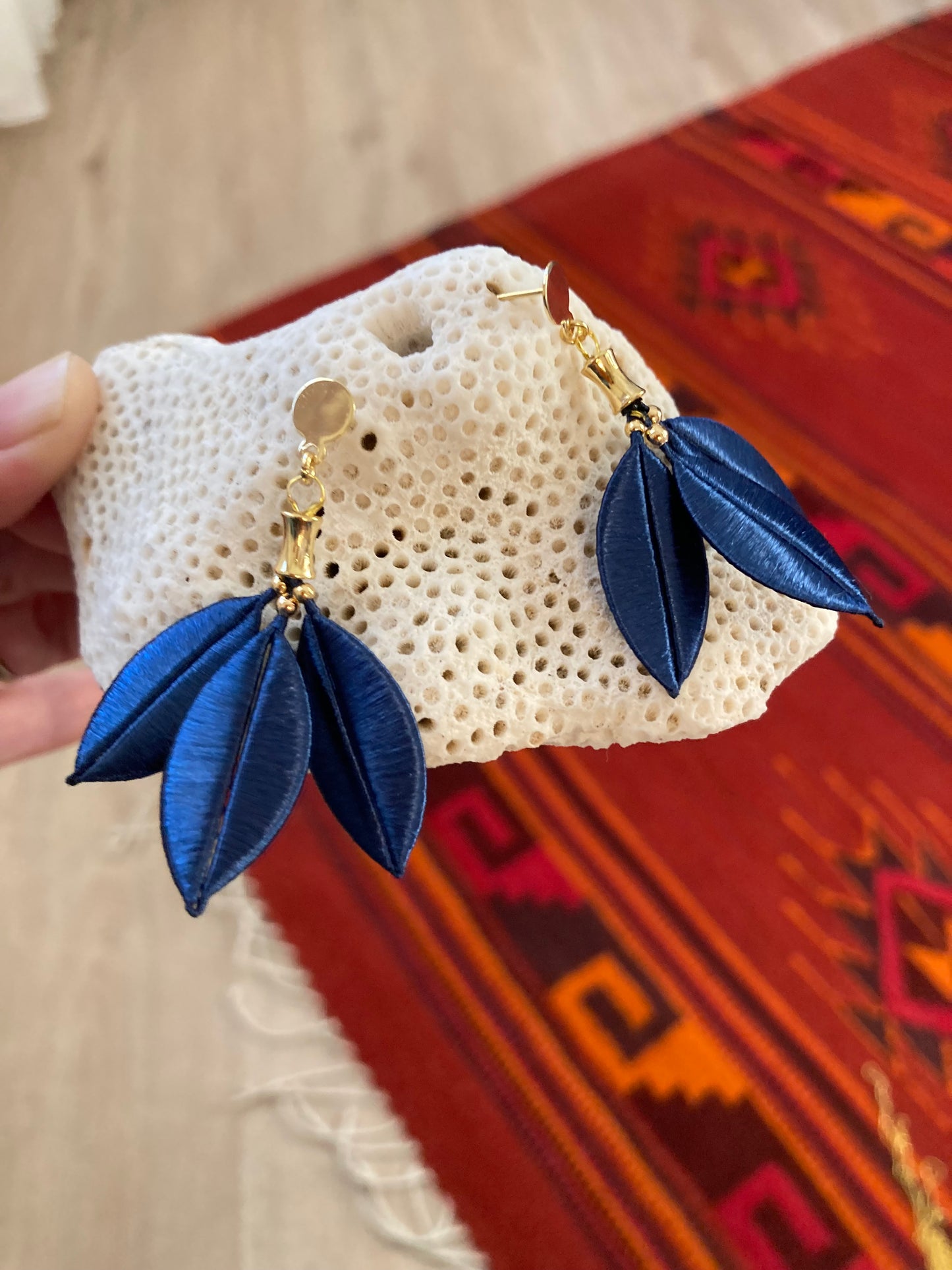 Juliet•Unique Design Royal Blue Silky Thread Floral Earrings