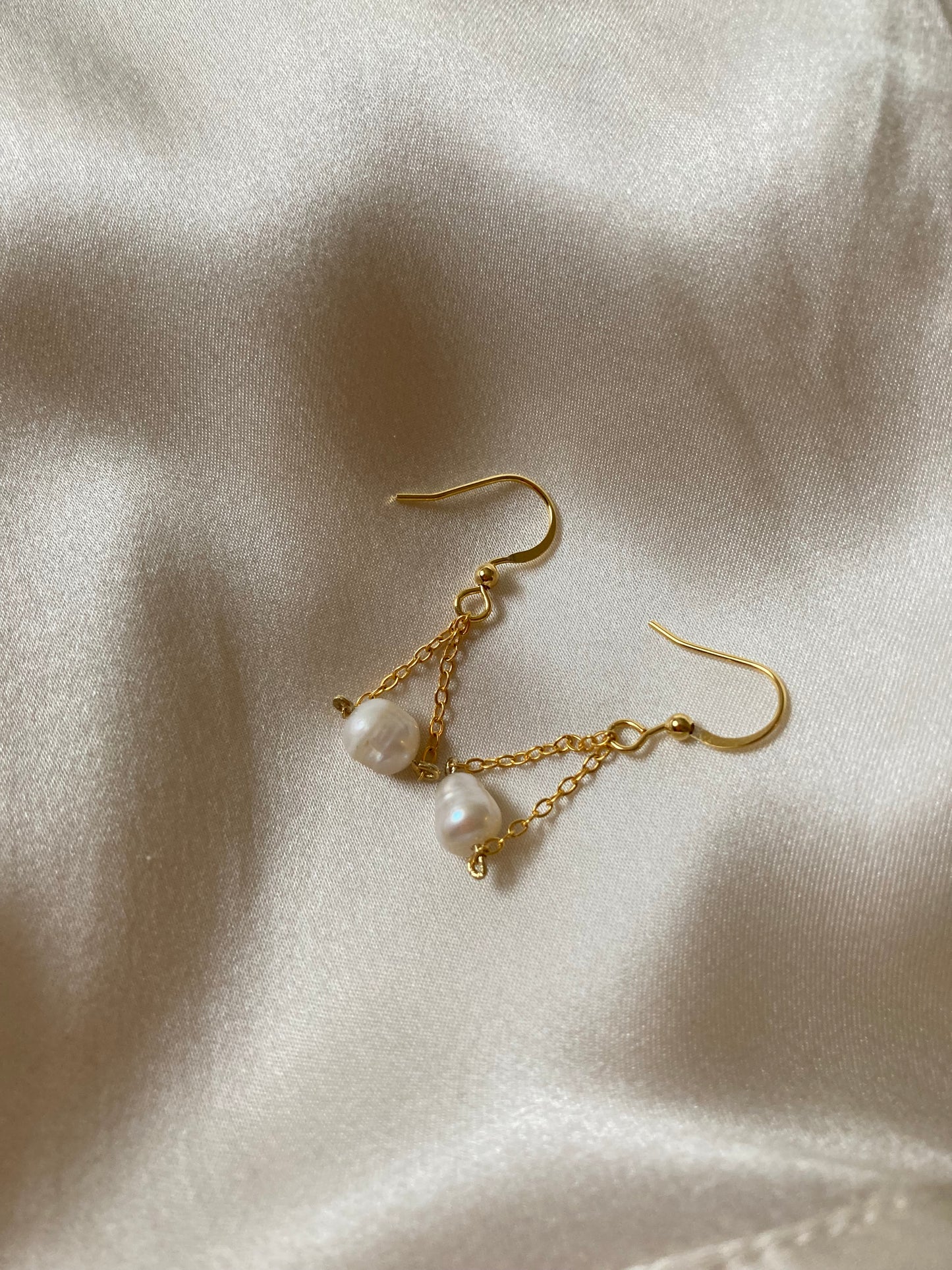 Annie • Contemporary Design Golden Freshwater Pearl Dangling Earrings