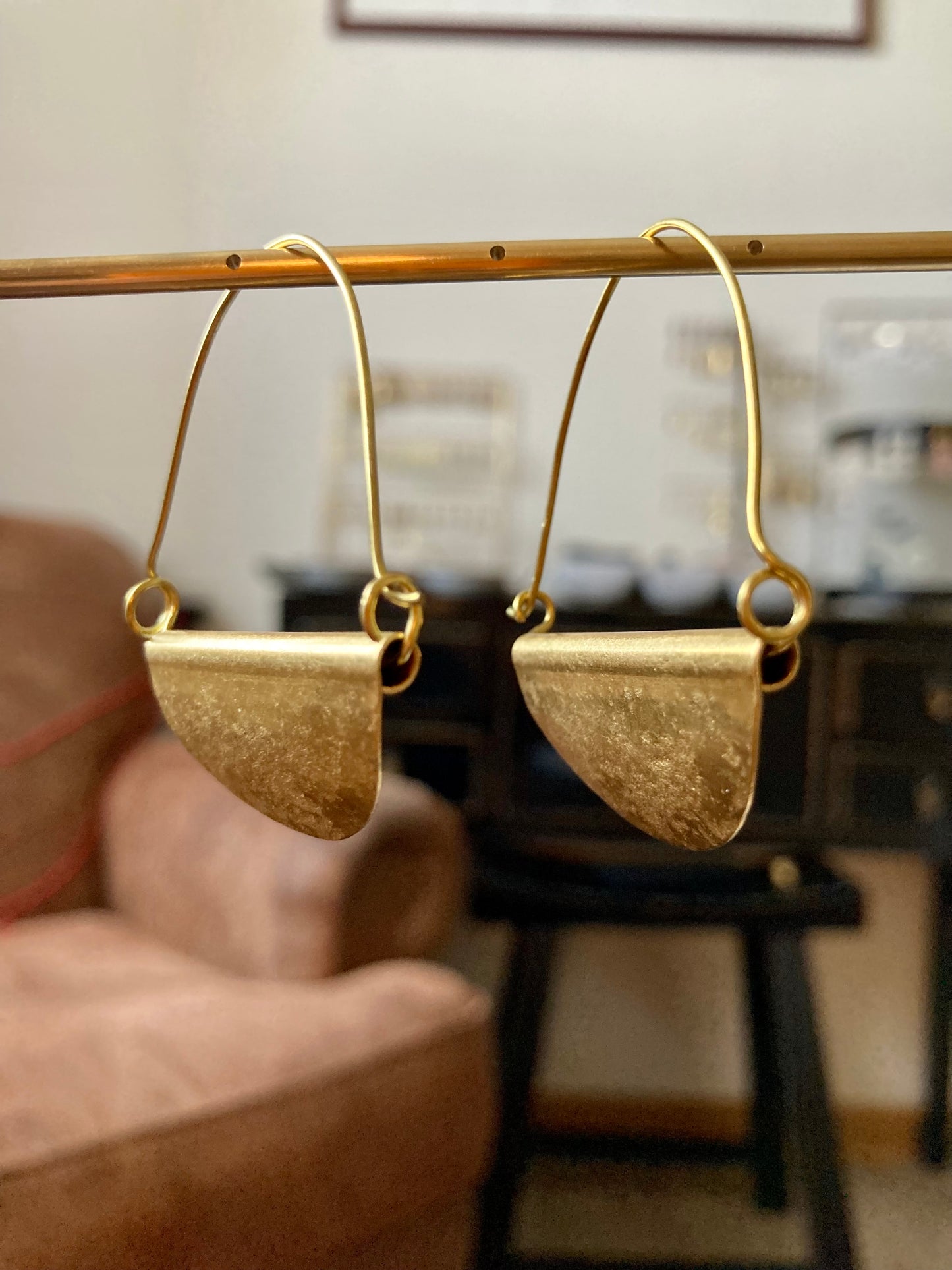 Hand Hammered Golden Geometric Earrings