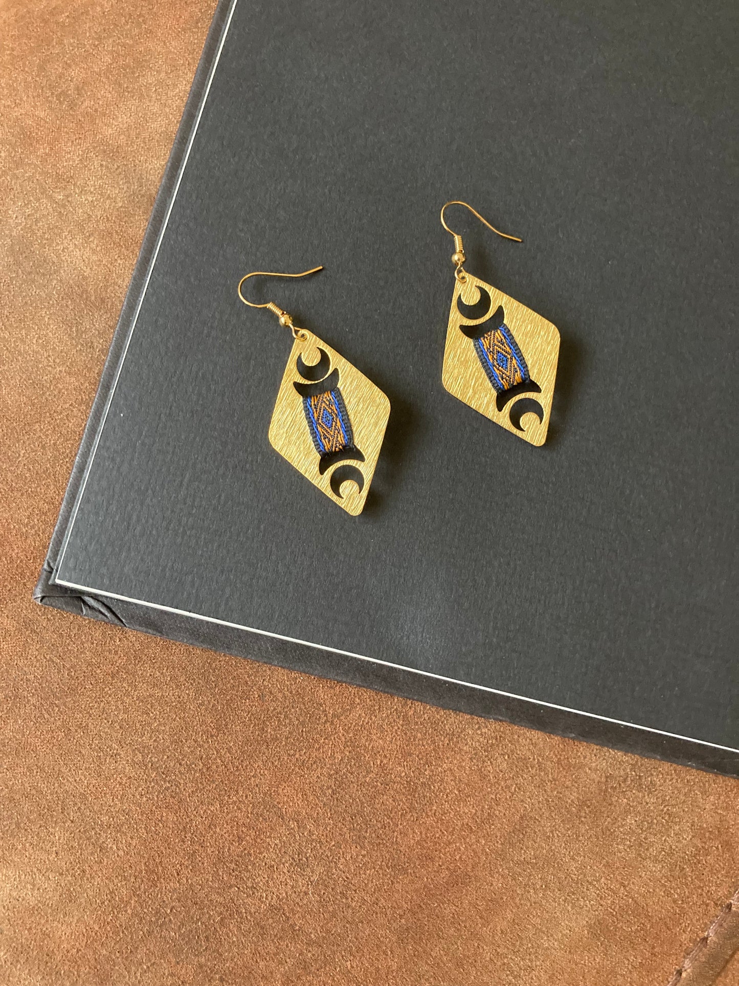 Aztec-Golden Geometric Diamond Earrings